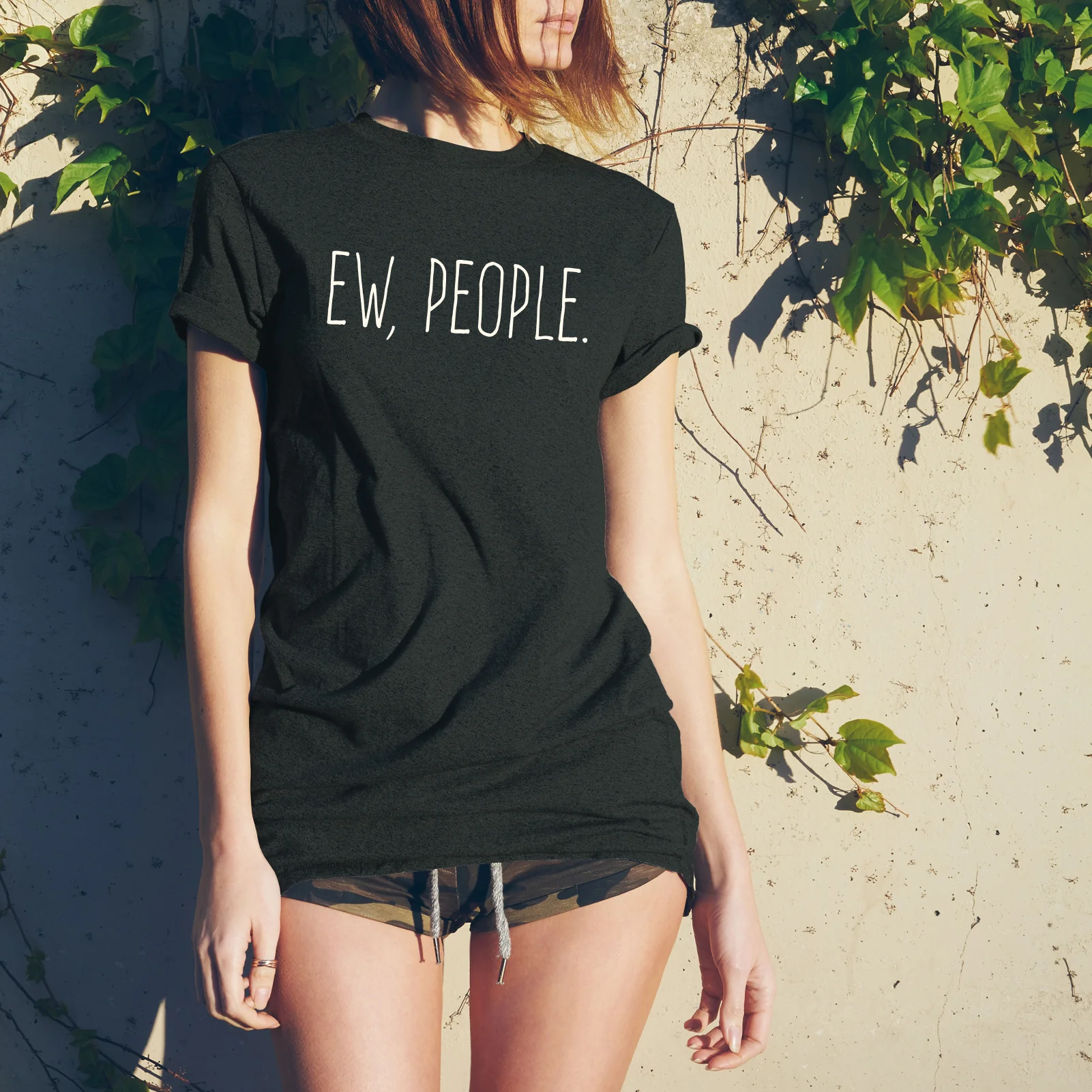 Ew People - Funny Humor Ironic Anti-Social - Adult Graphic Cotton T-Shirt - Dark Heather - Image 4