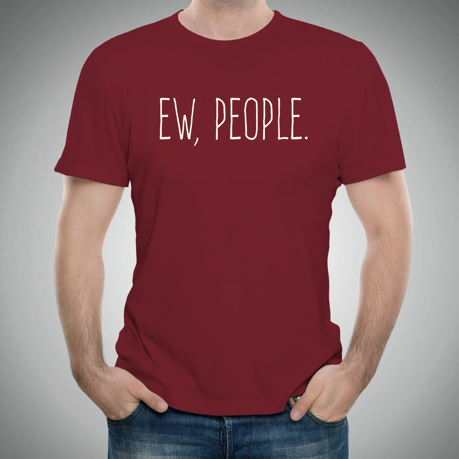 Ew People - Funny Humor Ironic Anti-Social - Adult Graphic Cotton T-Shirt - Garnet - Image 3