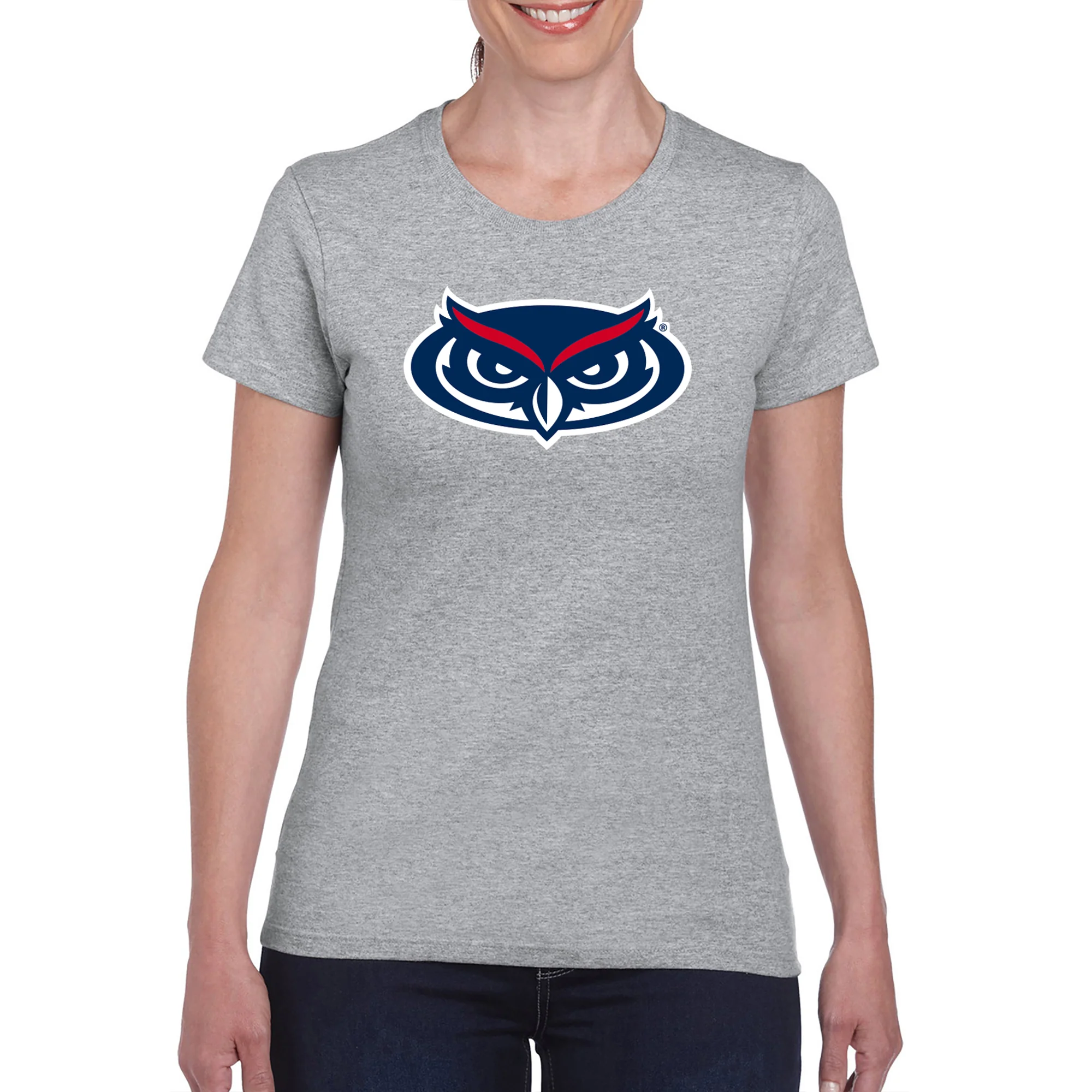 Florida Atlantic Owls Primary Logo Women's T Shirt - Sport Grey - Image 3