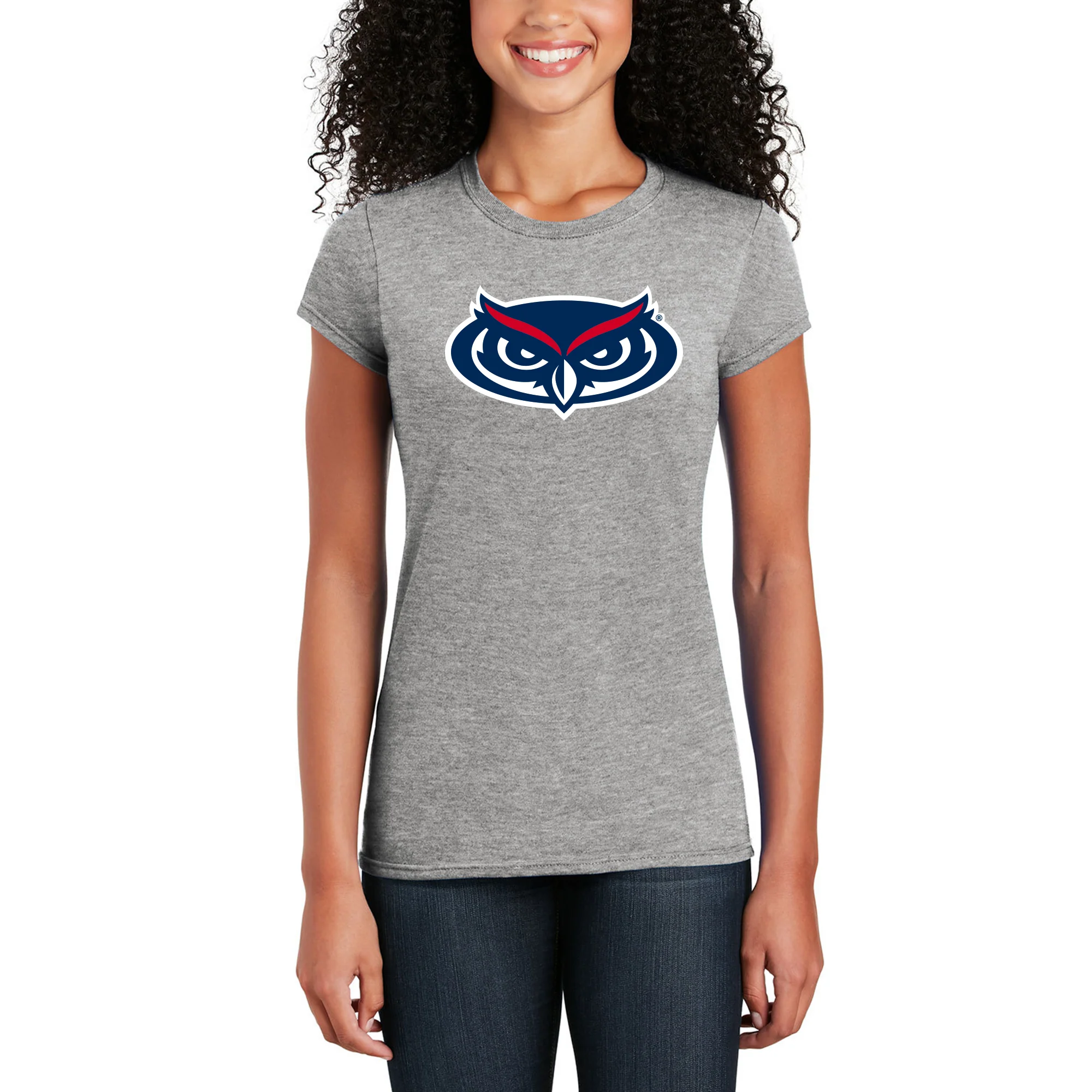 Florida Atlantic Owls Primary Logo Women's T Shirt - Sport Grey - Image 4