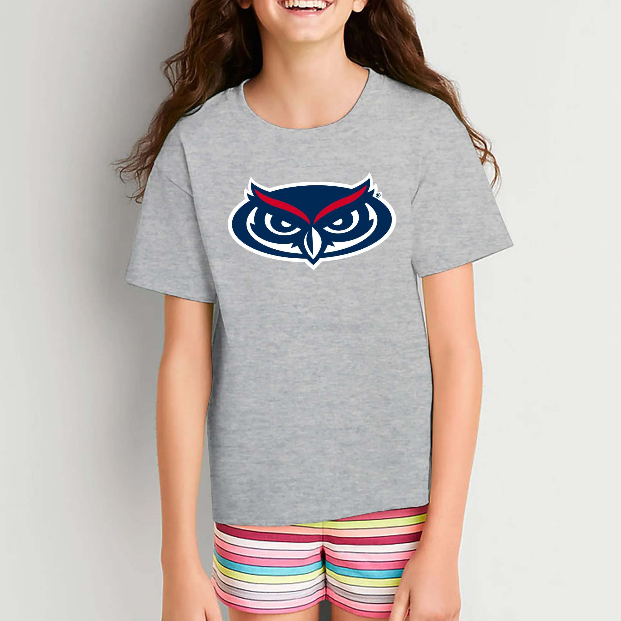 Florida Atlantic Owls Primary Logo Youth T Shirt - Sport Grey - Image 4
