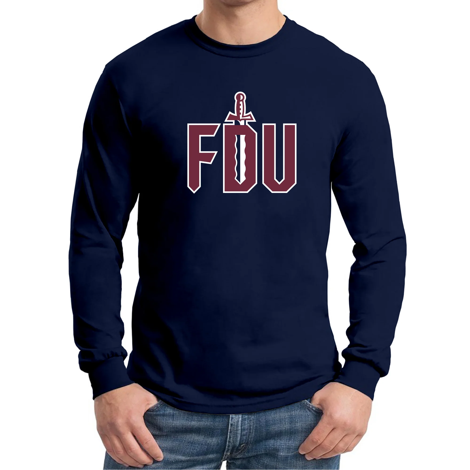 FDU Knights Primary Logo Long Sleeve - Navy - Image 3