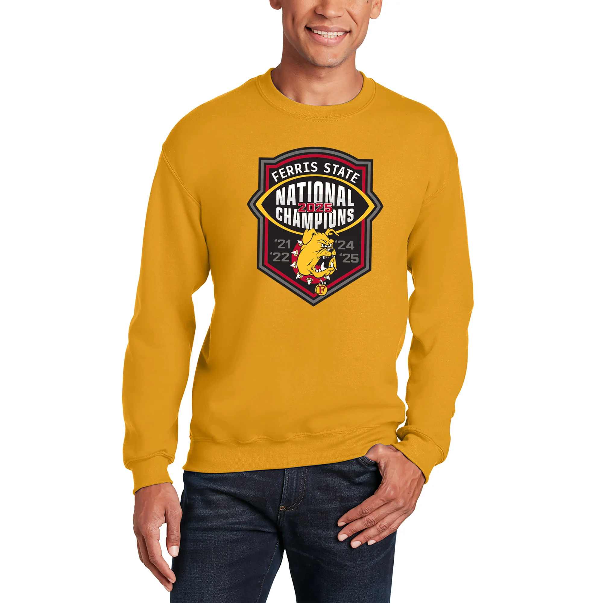 Ferris State 2025 Football National Champions Crewneck Sweatshirt - Gold - Image 3