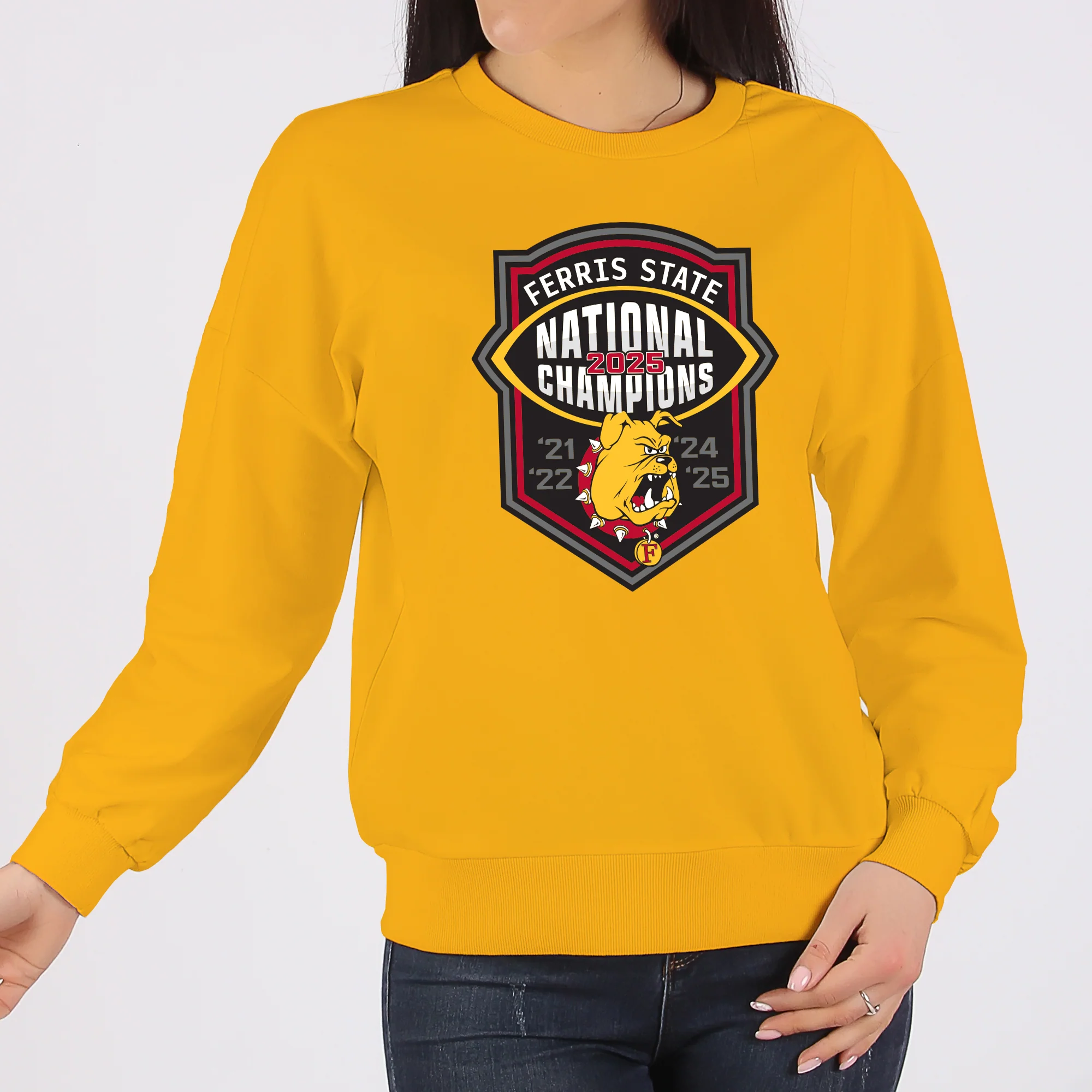 Ferris State 2025 Football National Champions Crewneck Sweatshirt - Gold - Image 4