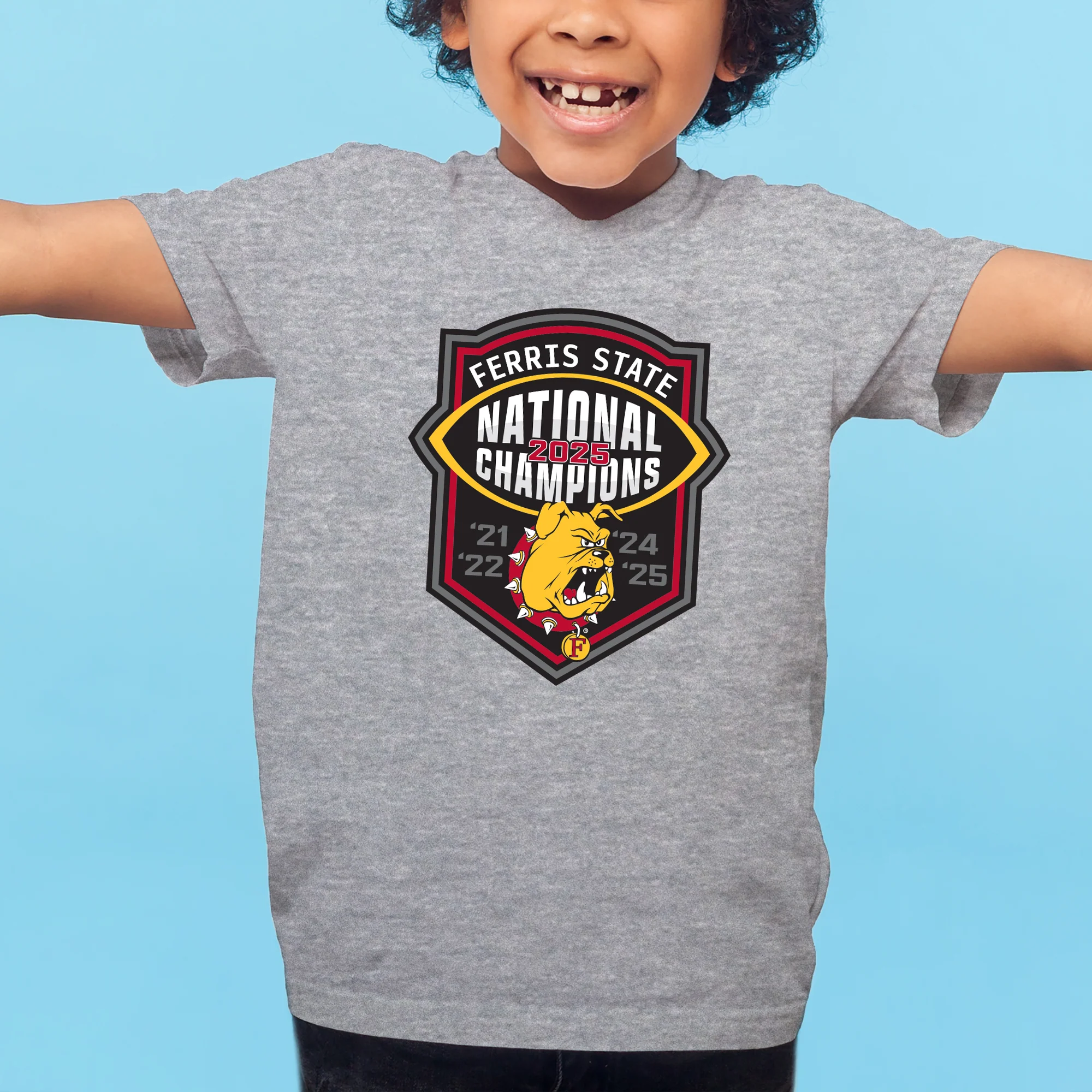 Ferris State 2025 Football National Champions Youth T-Shirt - Sport Grey - Image 3