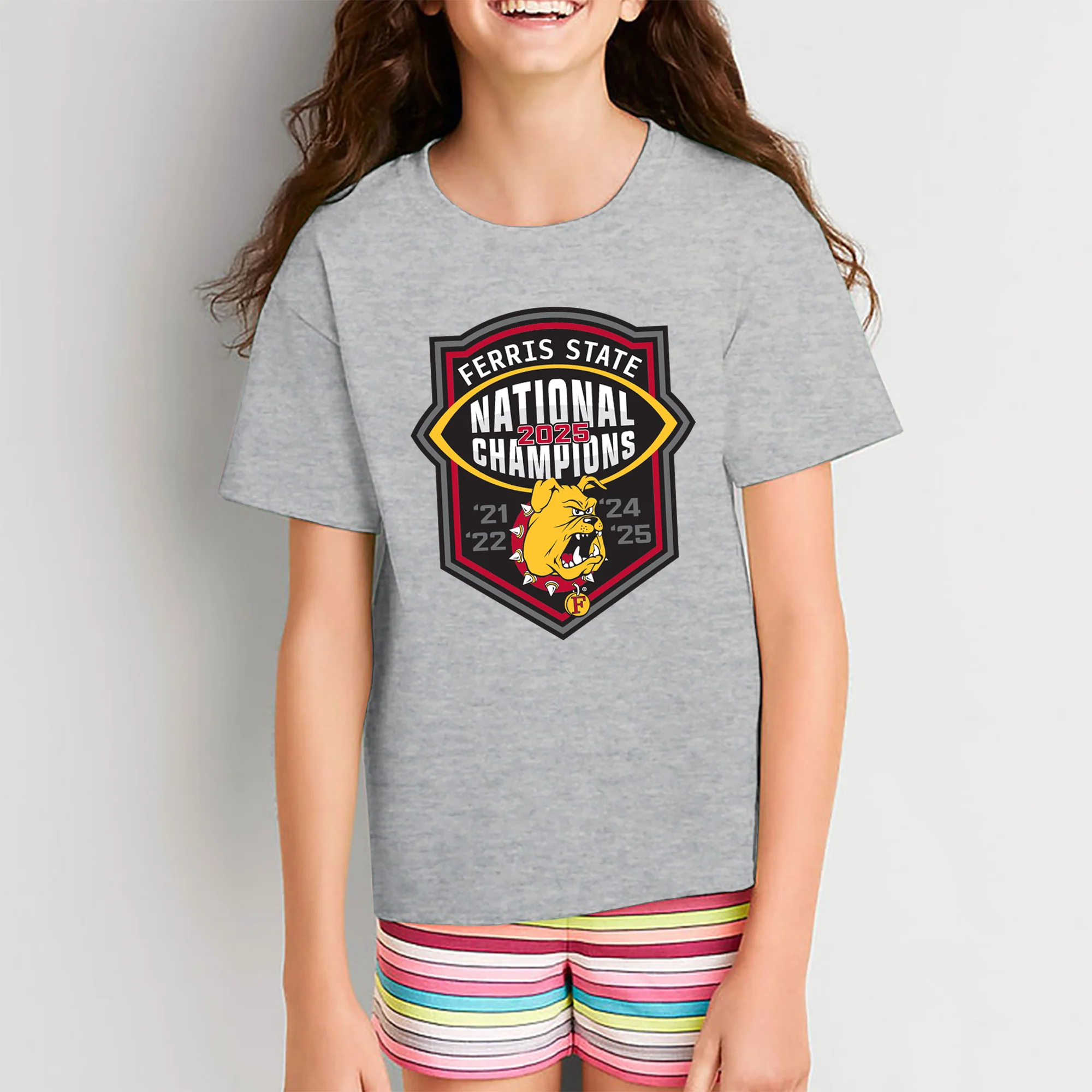 Ferris State 2025 Football National Champions Youth T-Shirt - Sport Grey - Image 4
