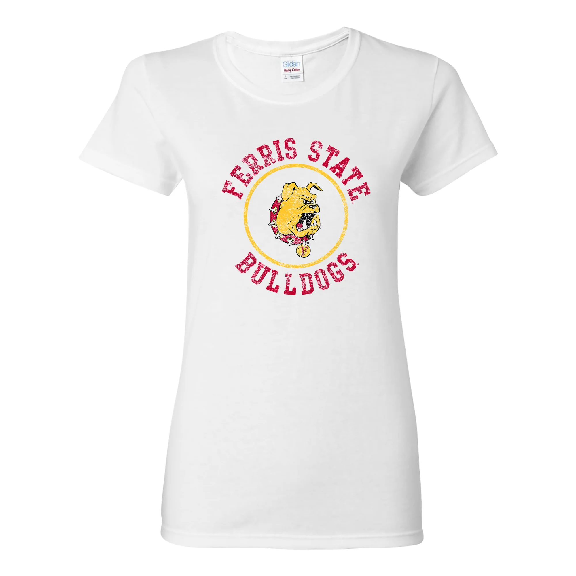 Ferris State Bulldogs Distressed Circle Logo Women's T Shirt - White