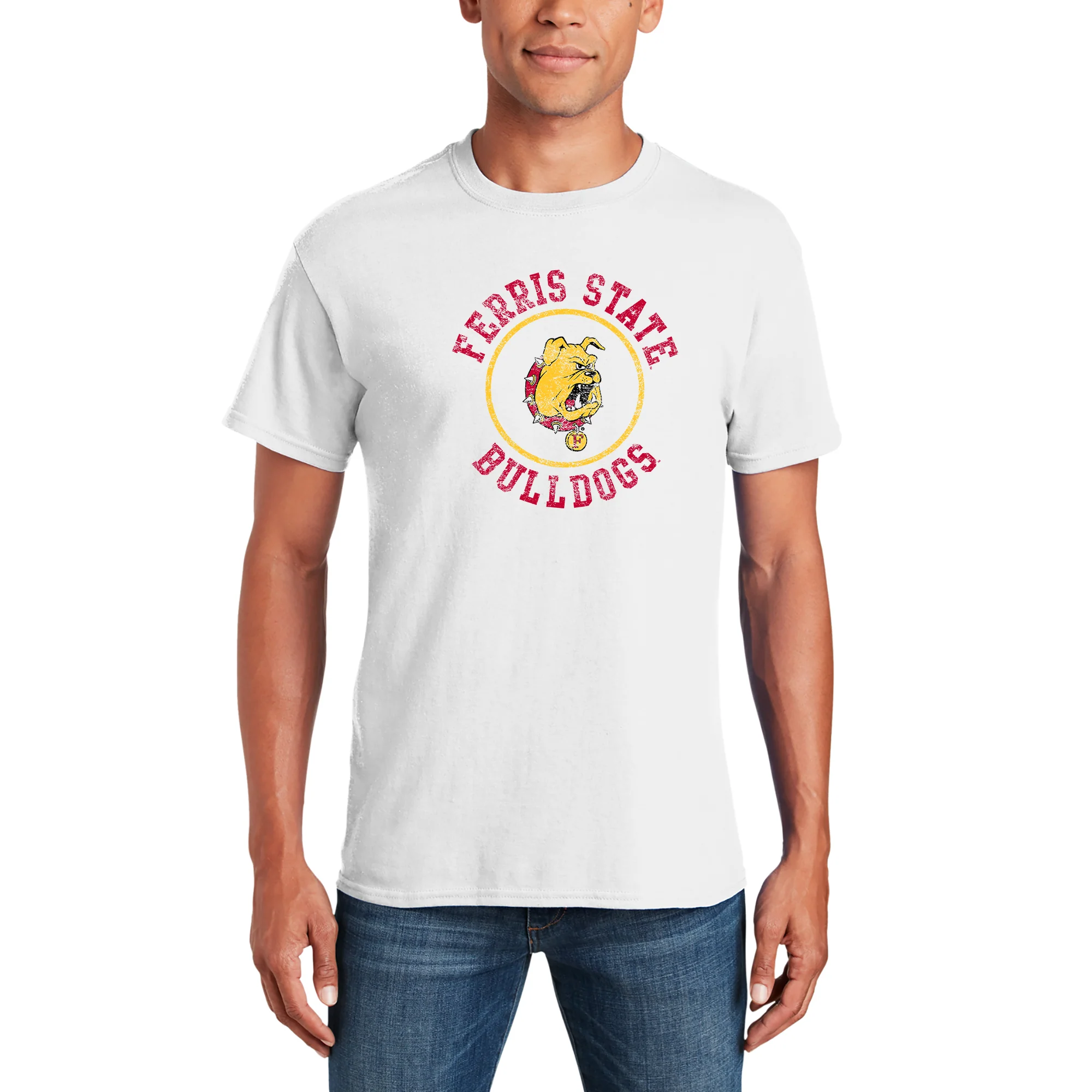 Ferris State Bulldogs Distressed Circle Logo T Shirt - White - Image 4
