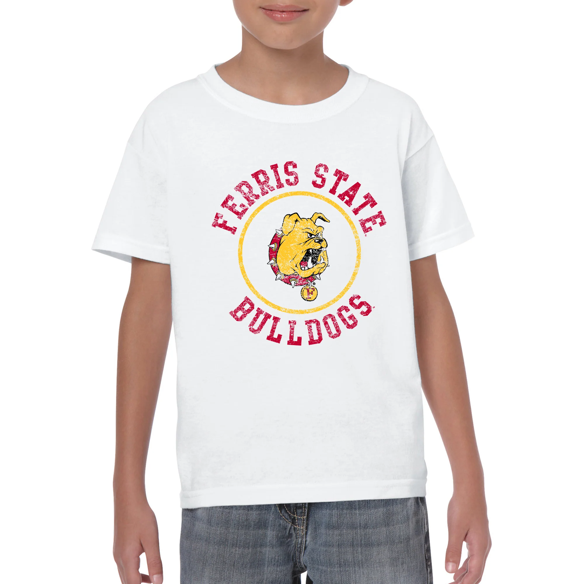 Ferris State Bulldogs Distressed Circle Logo Youth T Shirt - White - Image 4