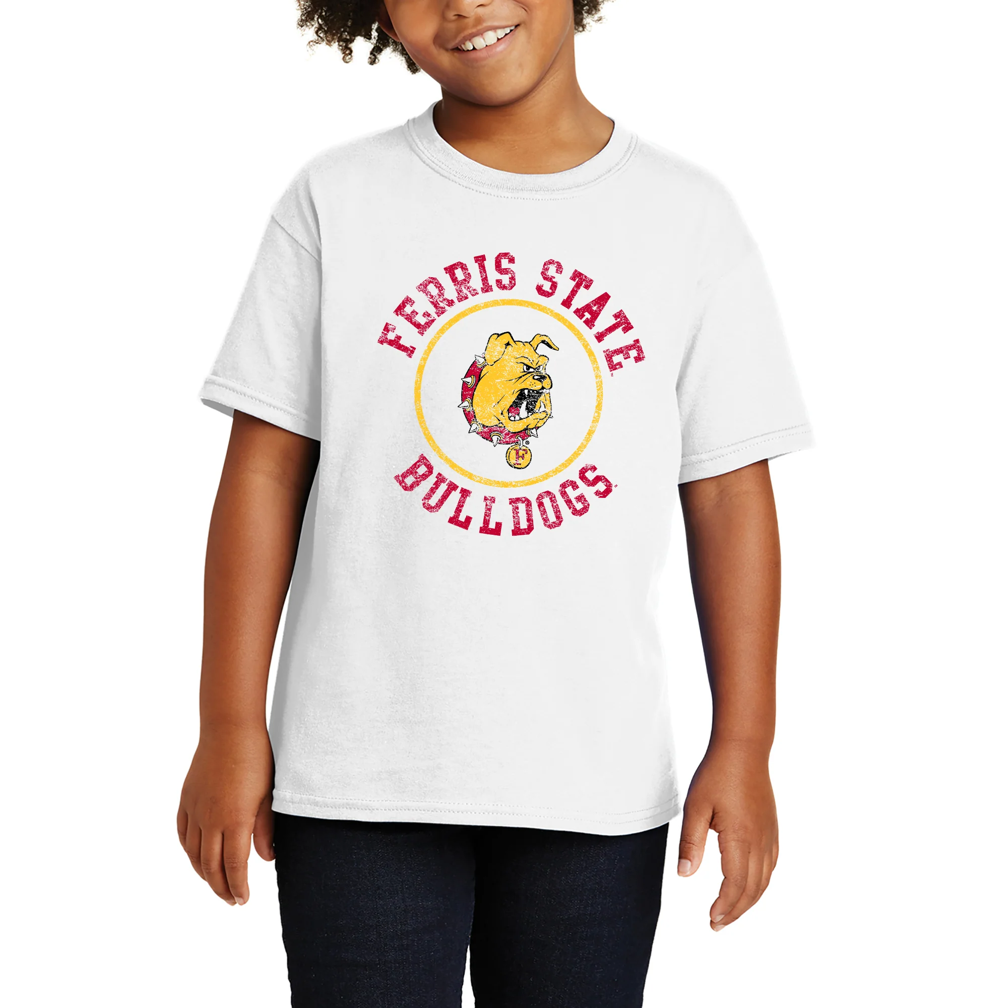 Ferris State Bulldogs Distressed Circle Logo Youth T Shirt - White - Image 5