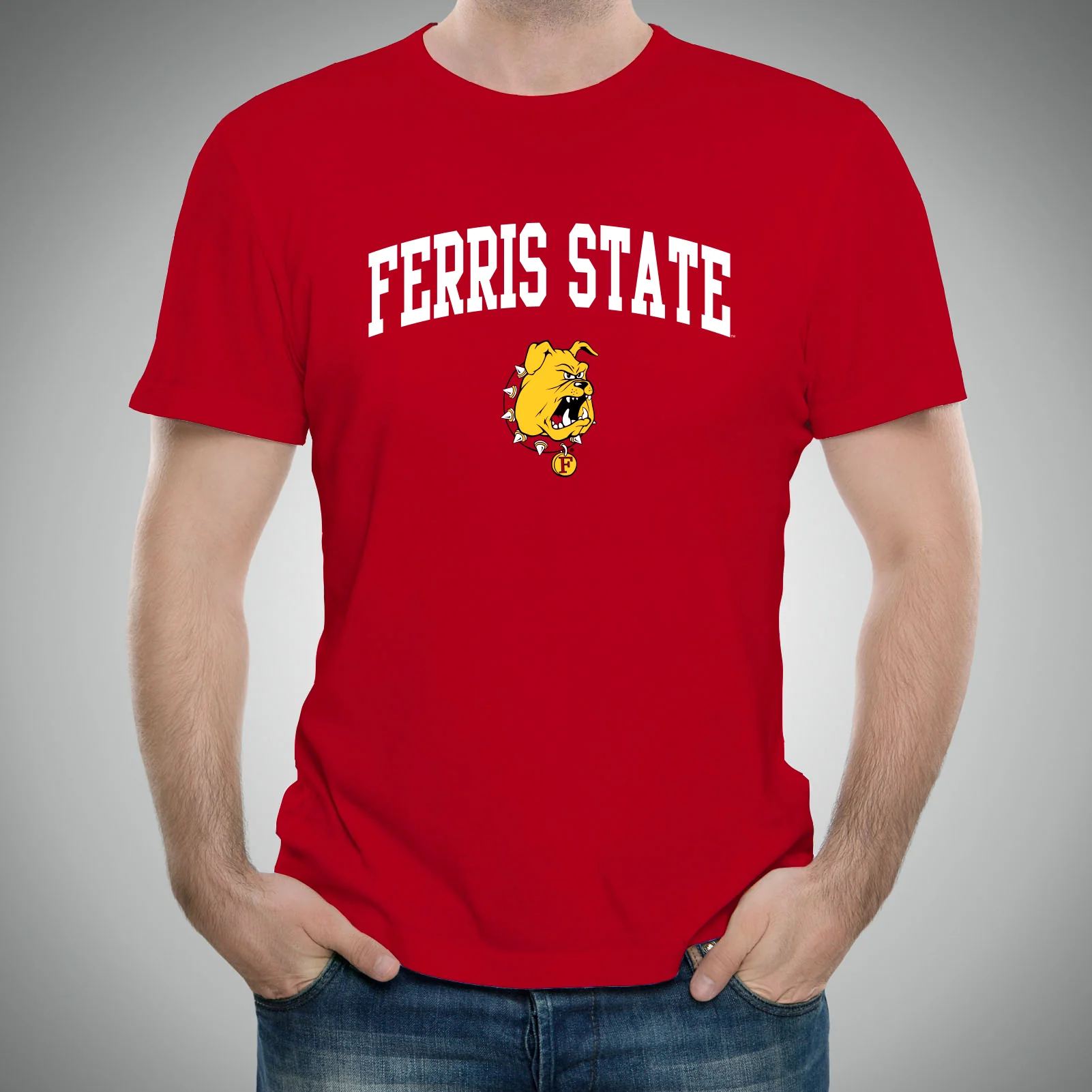 Ferris State University Bulldogs Arch Logo Short Sleeve T Shirt - Red - Image 4