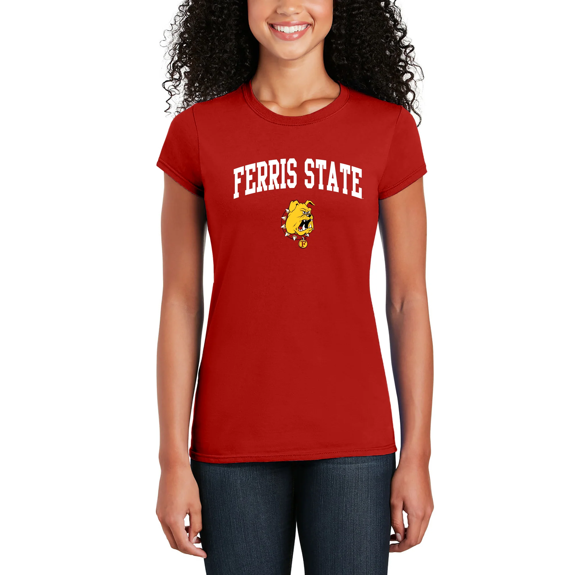 Ferris State University Bulldogs Arch Logo Women's T Shirt - Red - Image 4