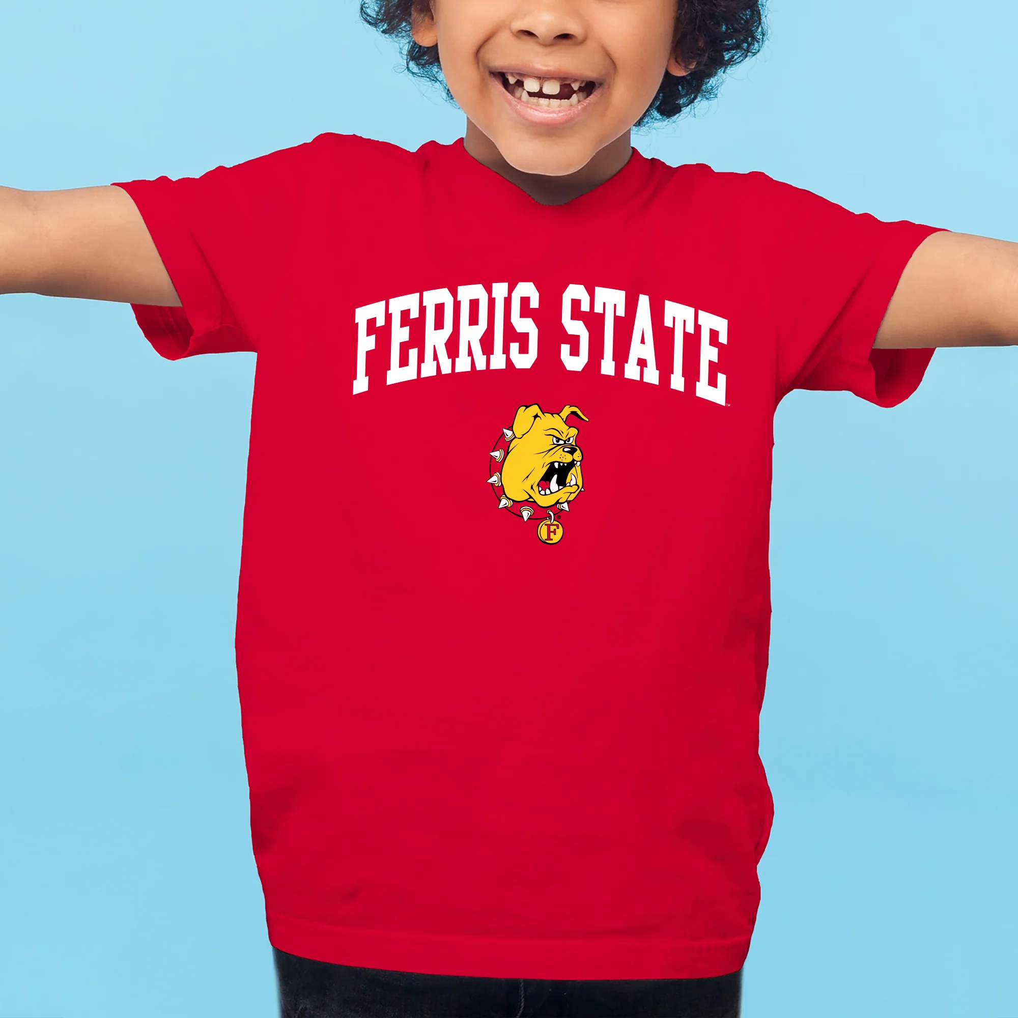 Ferris State University Bulldogs Arch Logo Youth T Shirt - Red - Image 4