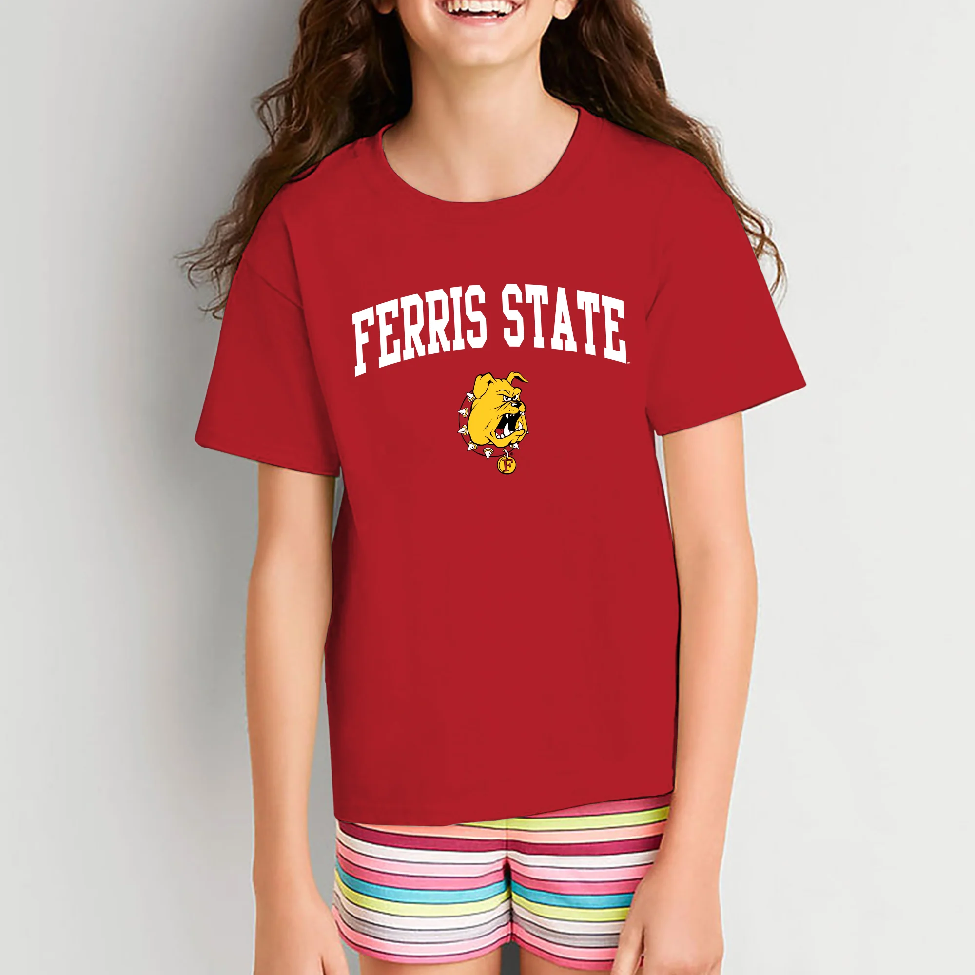 Ferris State University Bulldogs Arch Logo Youth T Shirt - Red - Image 5