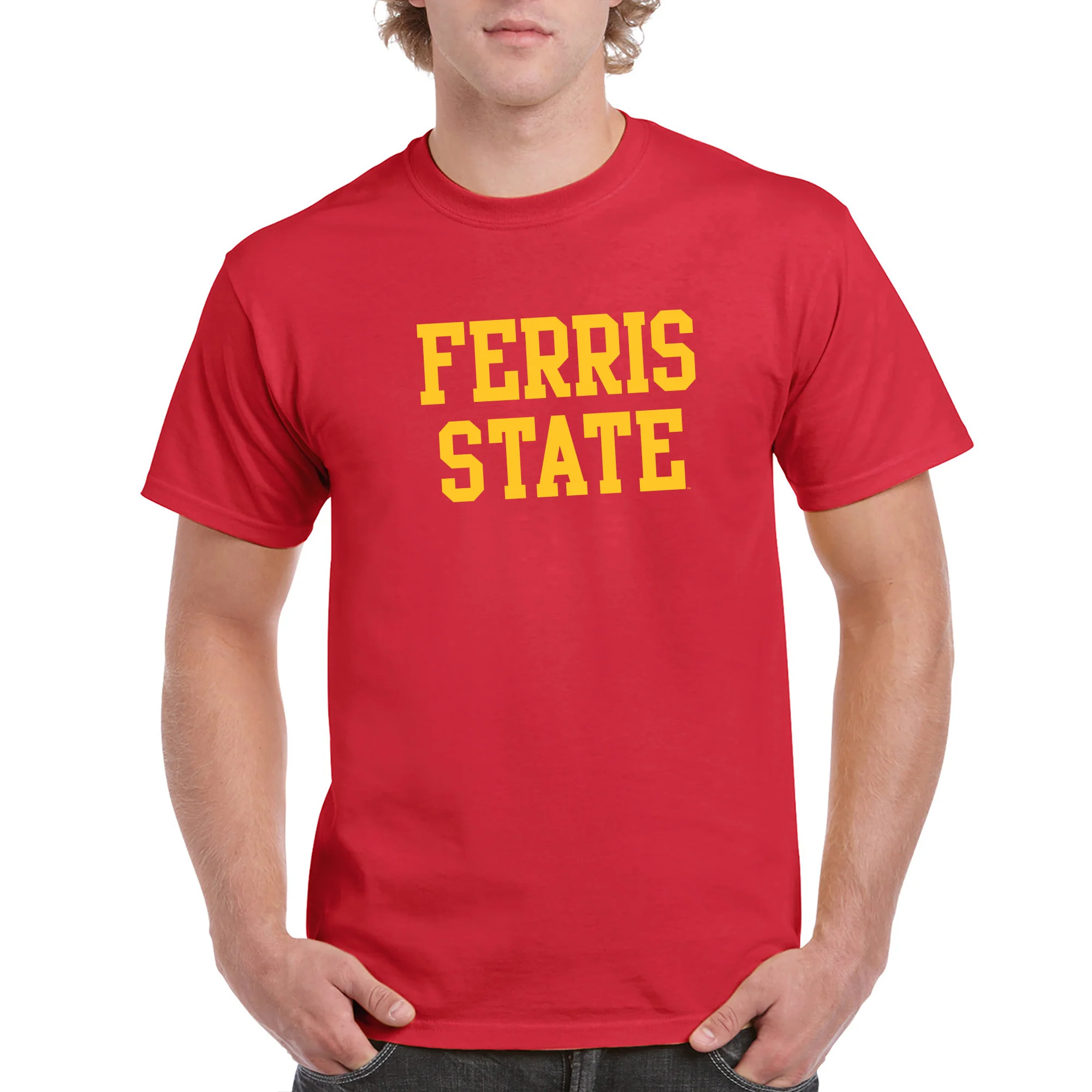 Ferris State University Bulldogs Basic Block Short Sleeve T Shirt - Red - Image 3