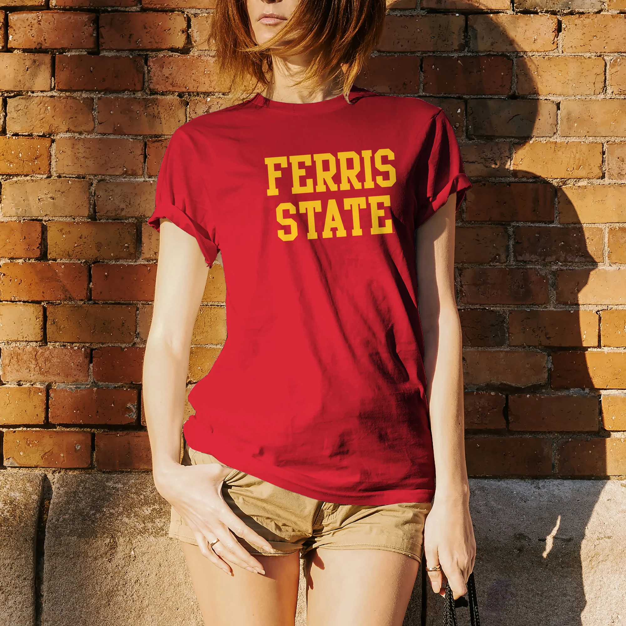 Ferris State University Bulldogs Basic Block Short Sleeve T Shirt - Red - Image 4