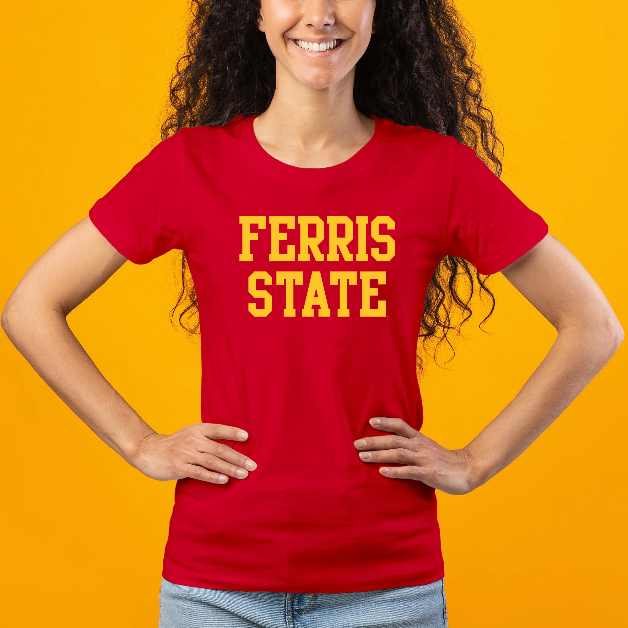Ferris State University Bulldogs Basic Block Womens T Shirt - Red - Image 4