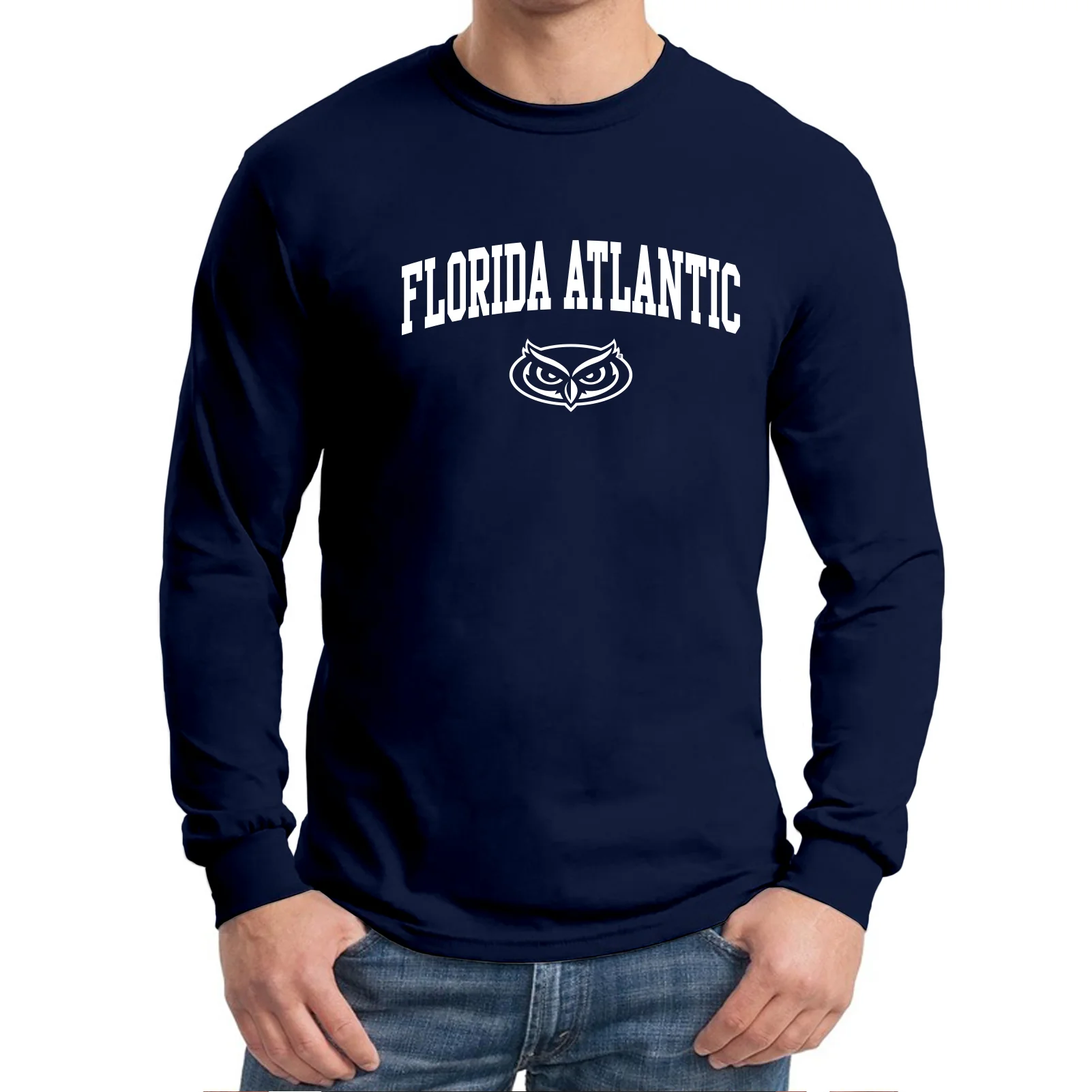 Florida Atlantic University Owls Arch Logo Long Sleeve T-Shirt - Navy - Image 3