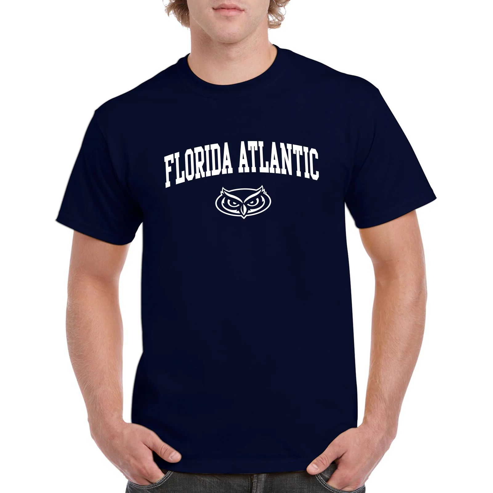 Florida Atlantic University Owls Arch Logo Short Sleeve T Shirt - Navy - Image 3
