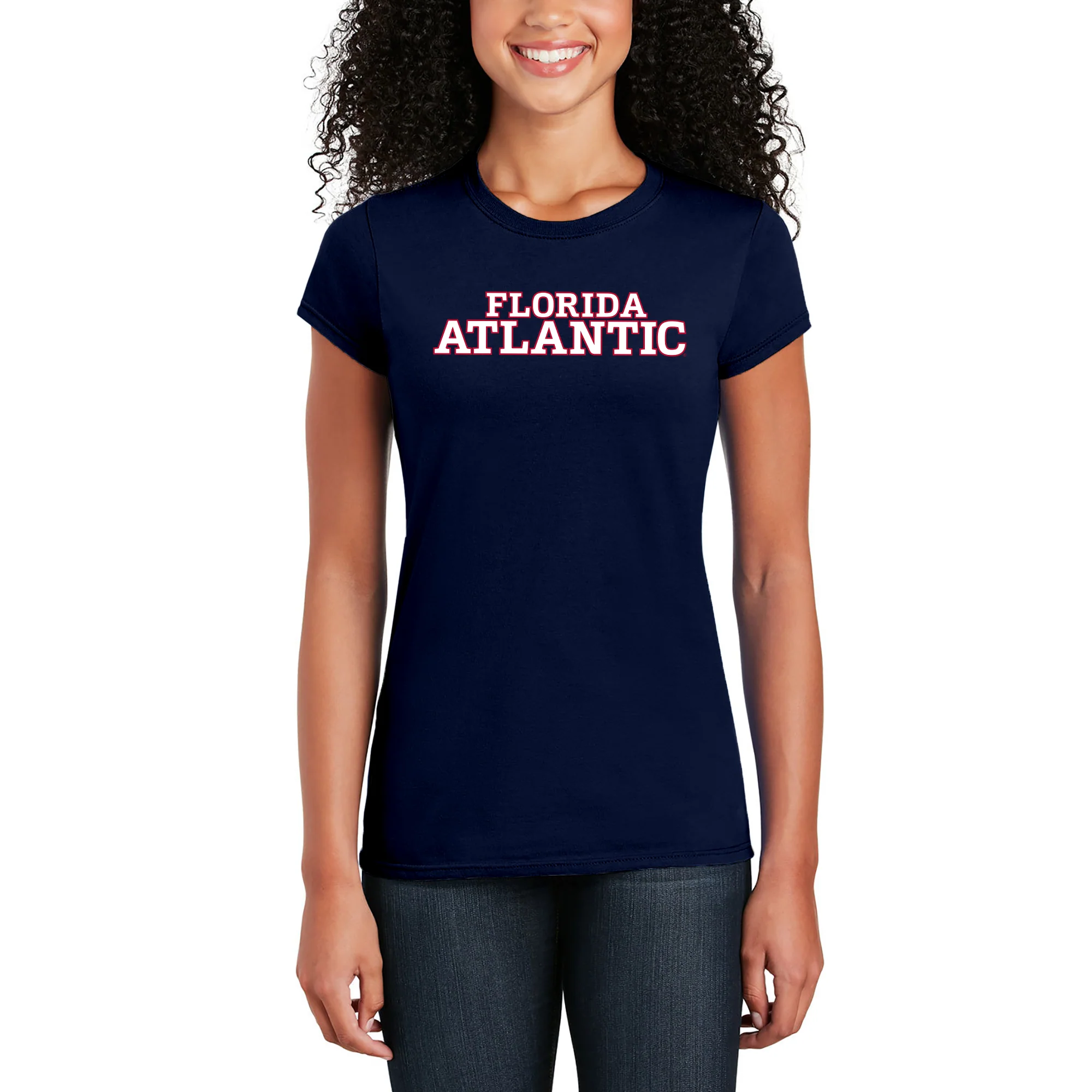 Florida Atlantic University Owls Basic Block Women's Short Sleeve T Shirt - Navy - Image 3