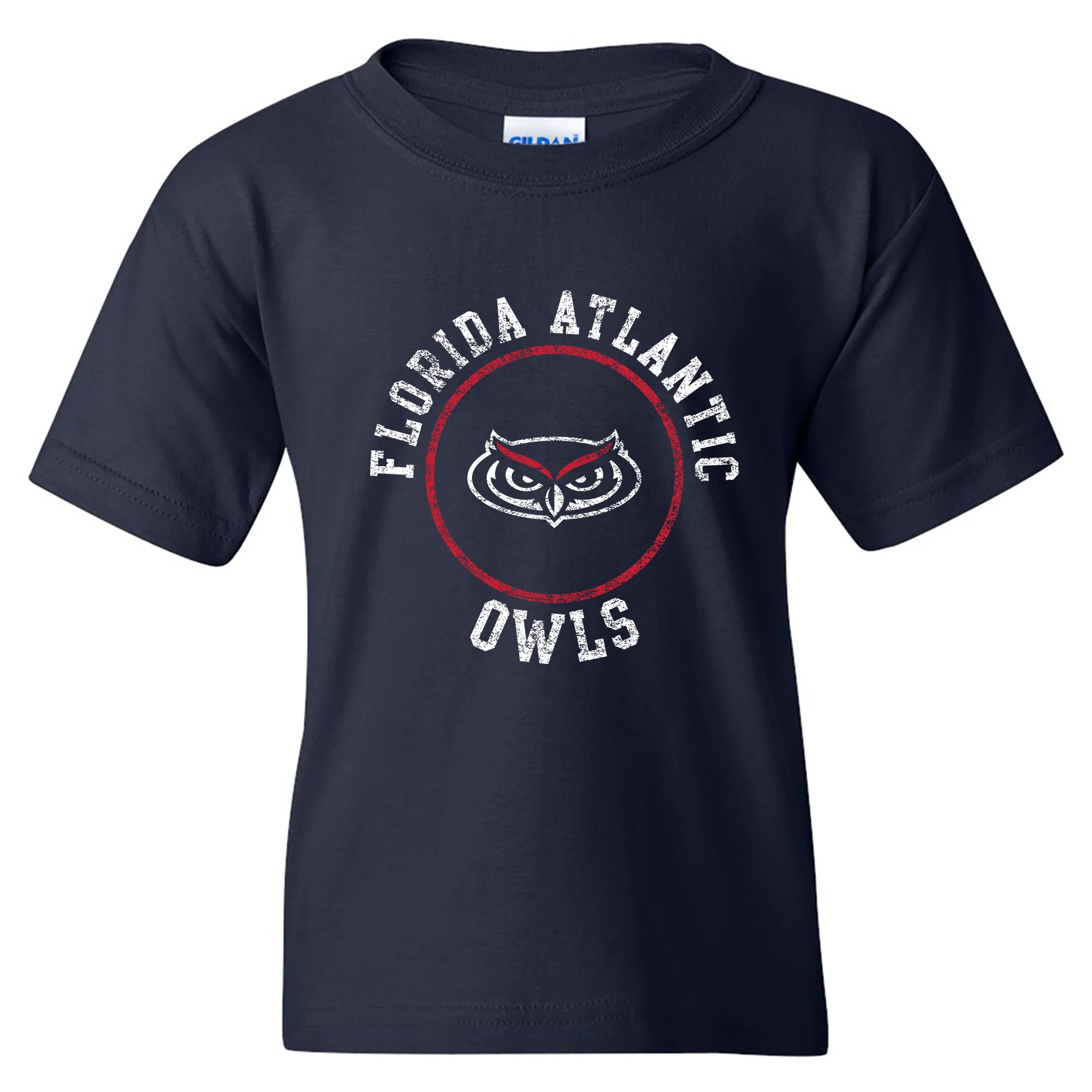 Florida Atlantic University Owls Distressed Circle Logo Youth Short Sleeve T Shirt - Navy