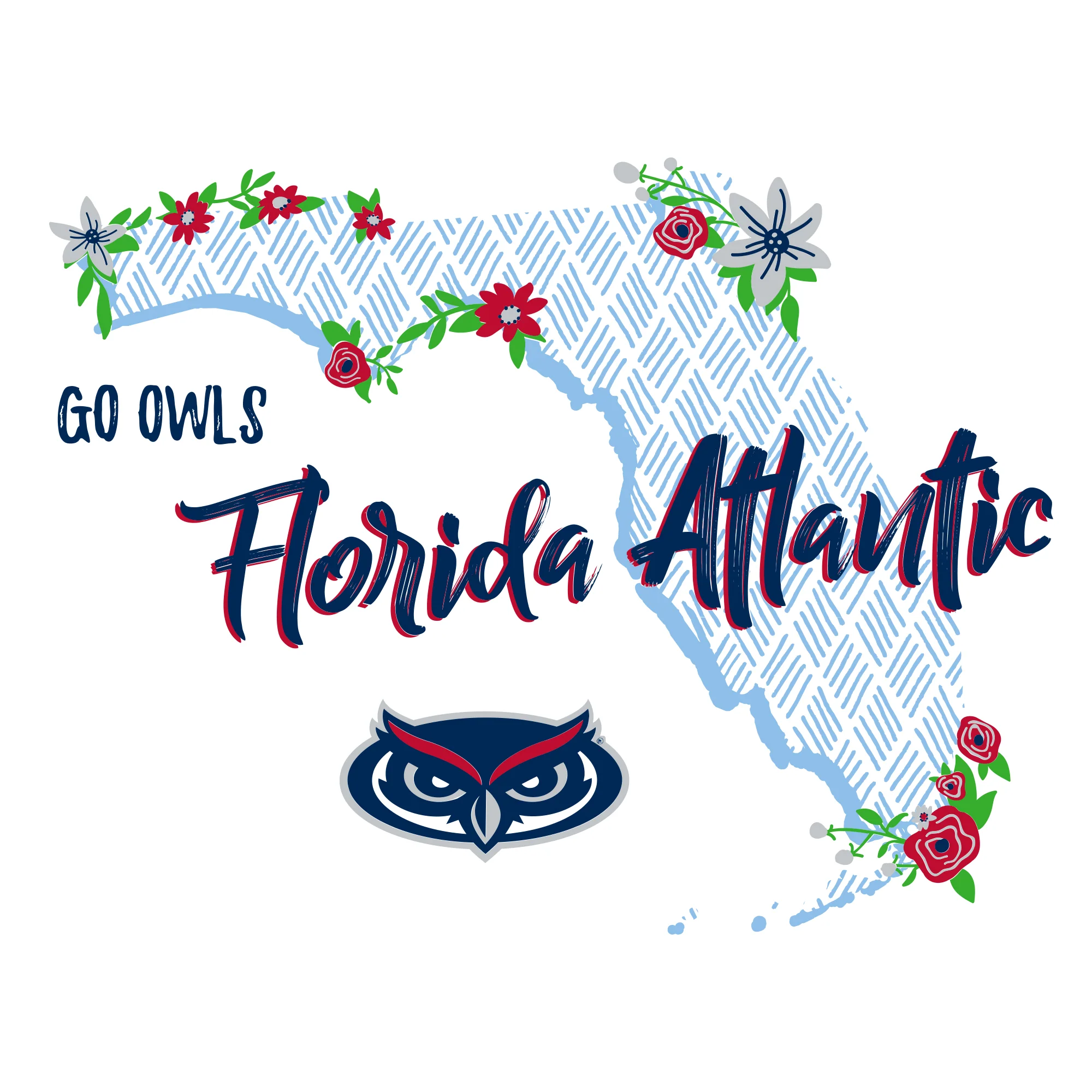 Florida Atlantic University Owls Floral State Comfort Colors Short Sleeve T Shirt - White - Image 4