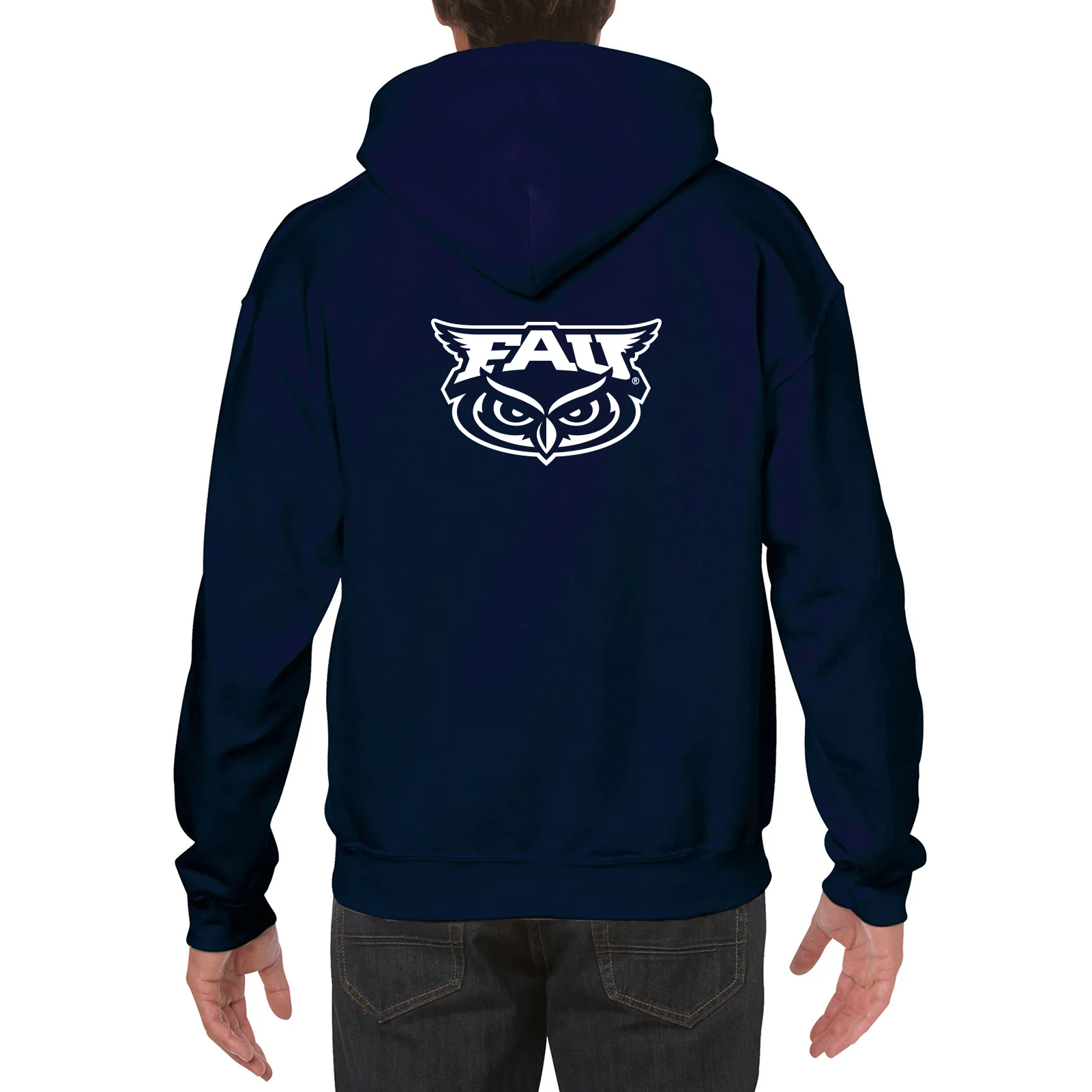 Florida Atlantic University Owls Front Back Print Heavy Blend Hoodie - Navy - Image 5