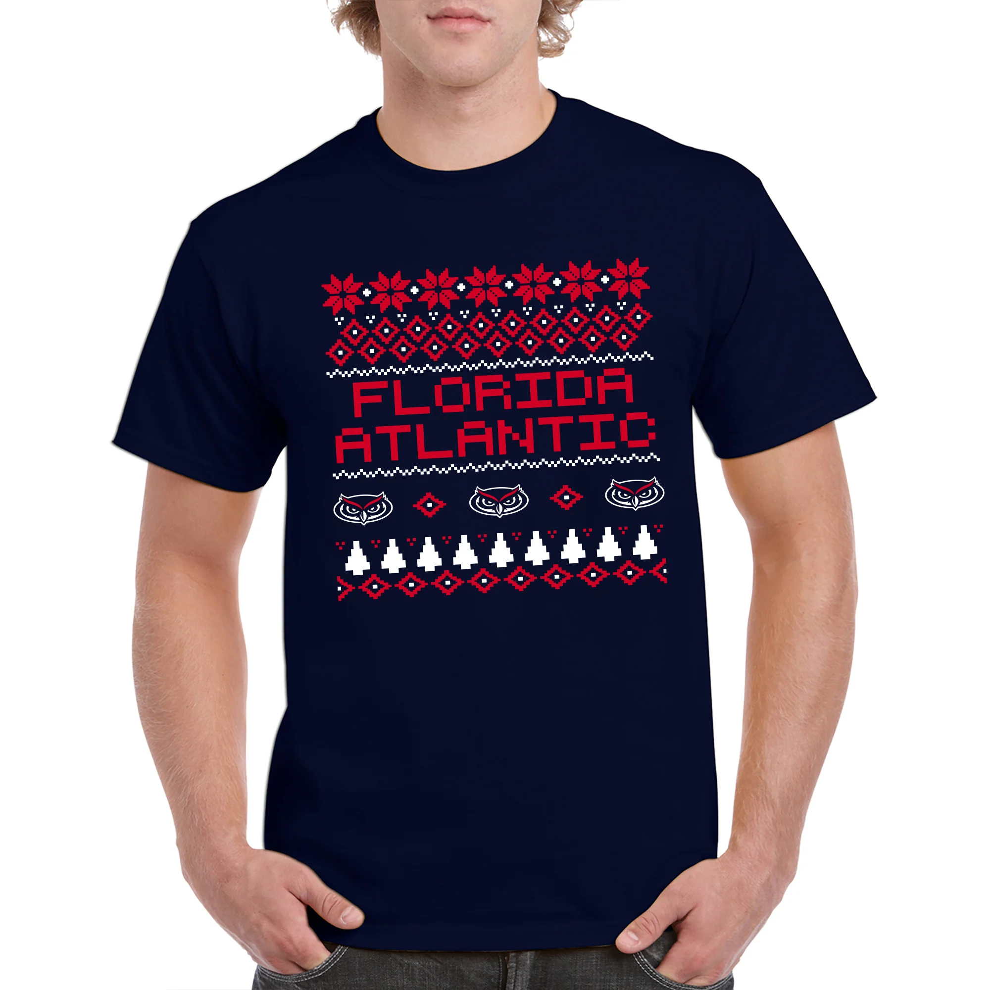 Florida Atlantic Holiday Sweater T-Shirt - Navy - Image 3