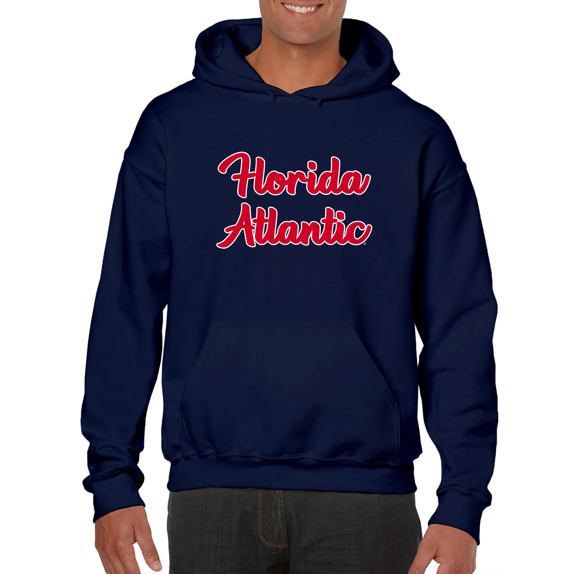 Florida Atlantic University Owls Basic Script Heavy Blend Hoodie - Navy - Image 3