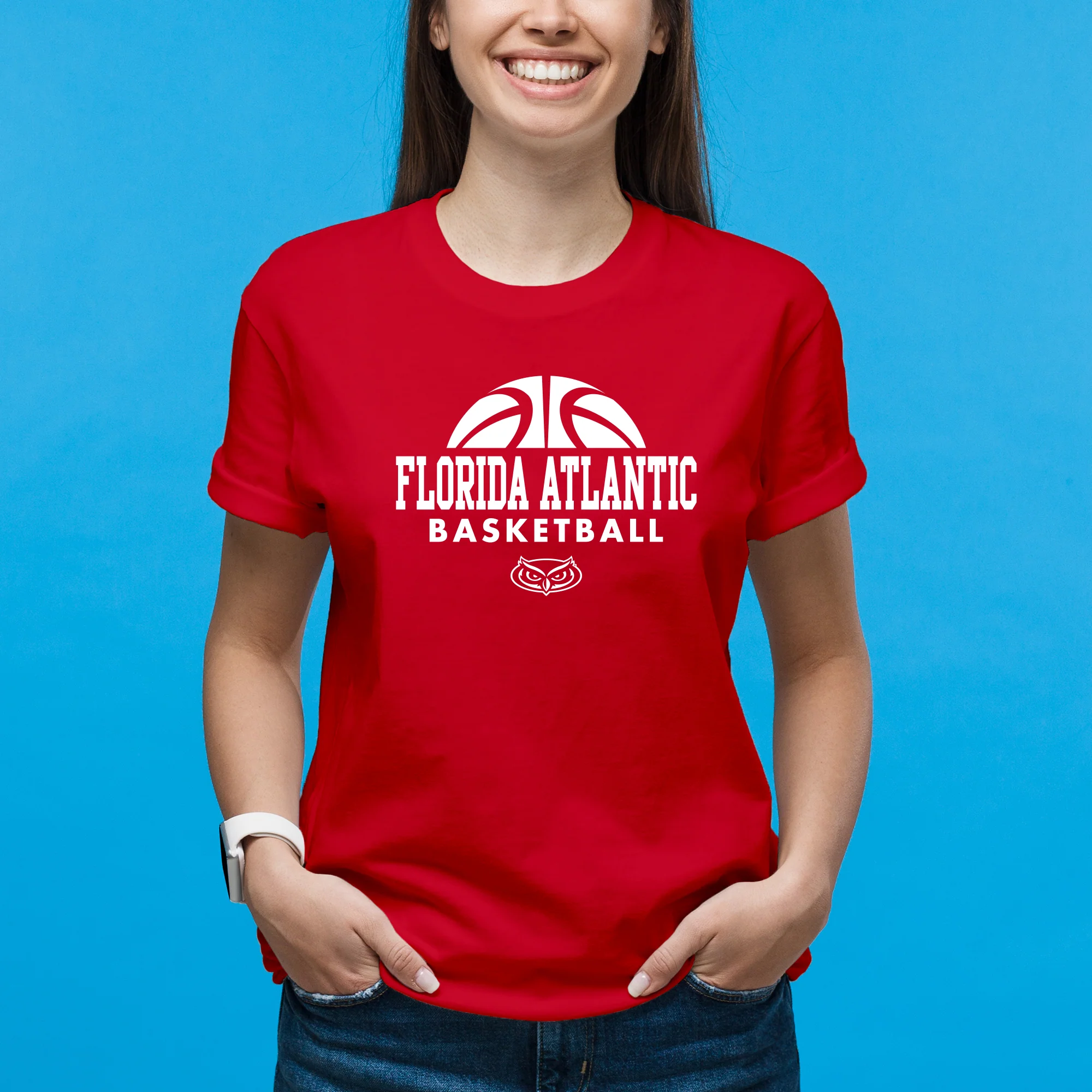 Florida Atlantic Owls Basketball Hype T Shirt - Red - Image 4