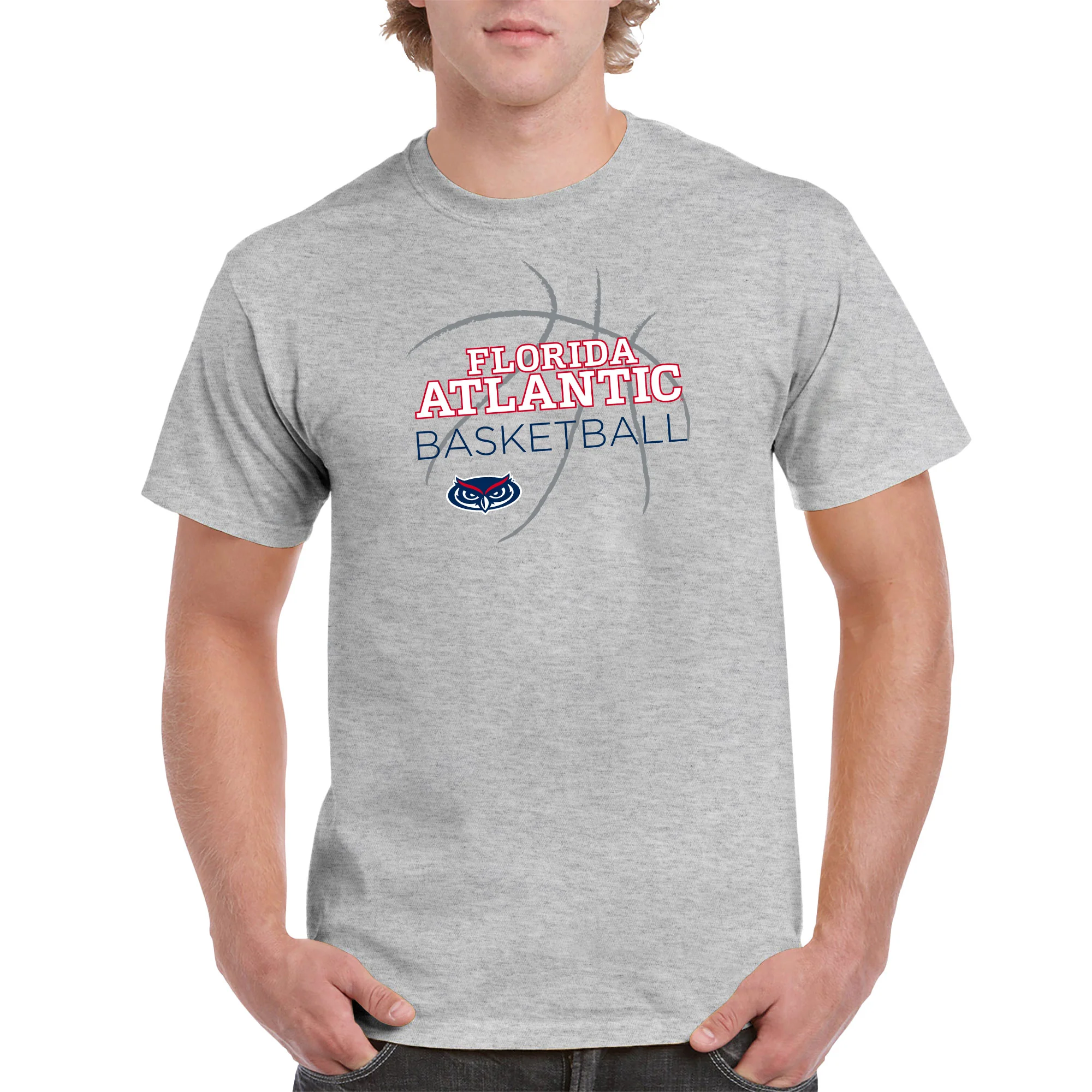 Florida Atlantic Owls Basketball Sketch T Shirt - Sport Grey - Image 3