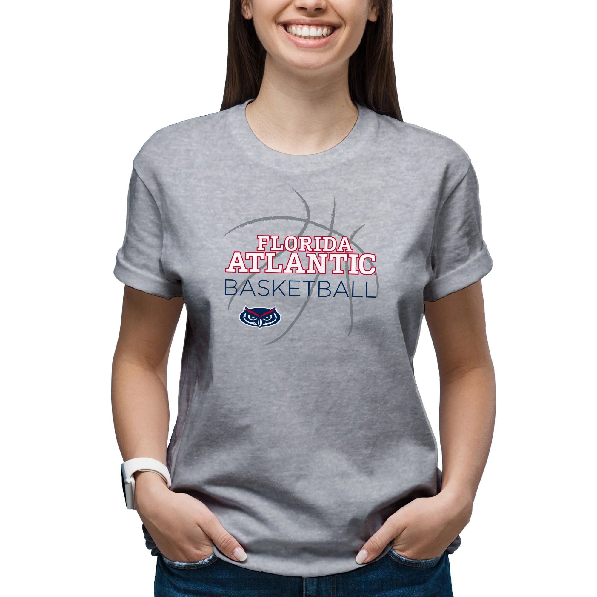 Florida Atlantic Owls Basketball Sketch T Shirt - Sport Grey - Image 4
