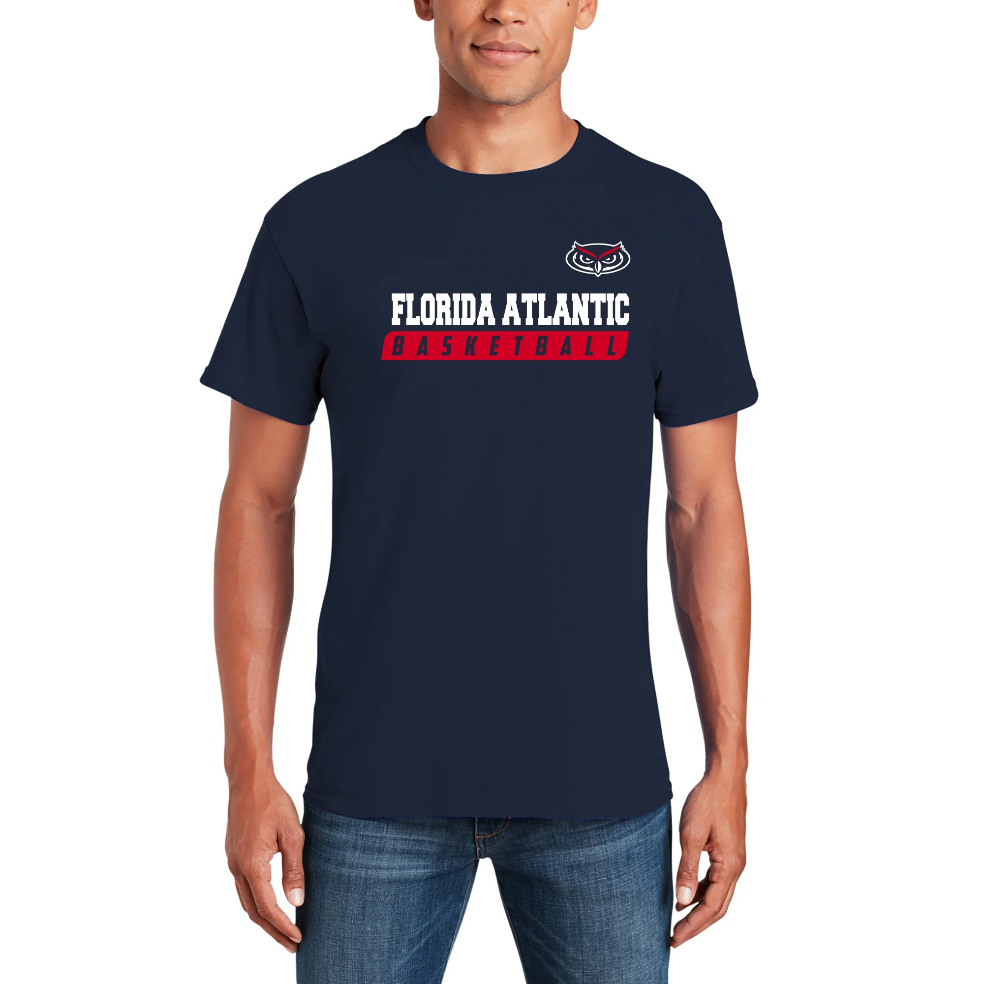 Florida Atlantic Owls Basketball Slant T Shirt - Navy - Image 3