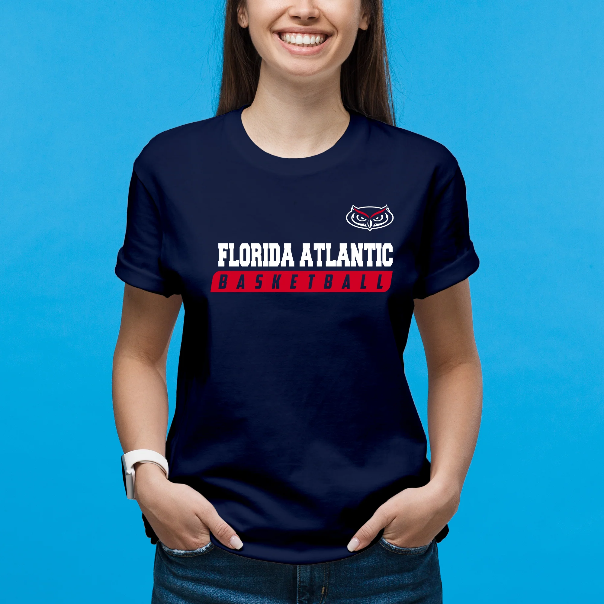 Florida Atlantic Owls Basketball Slant T Shirt - Navy - Image 4