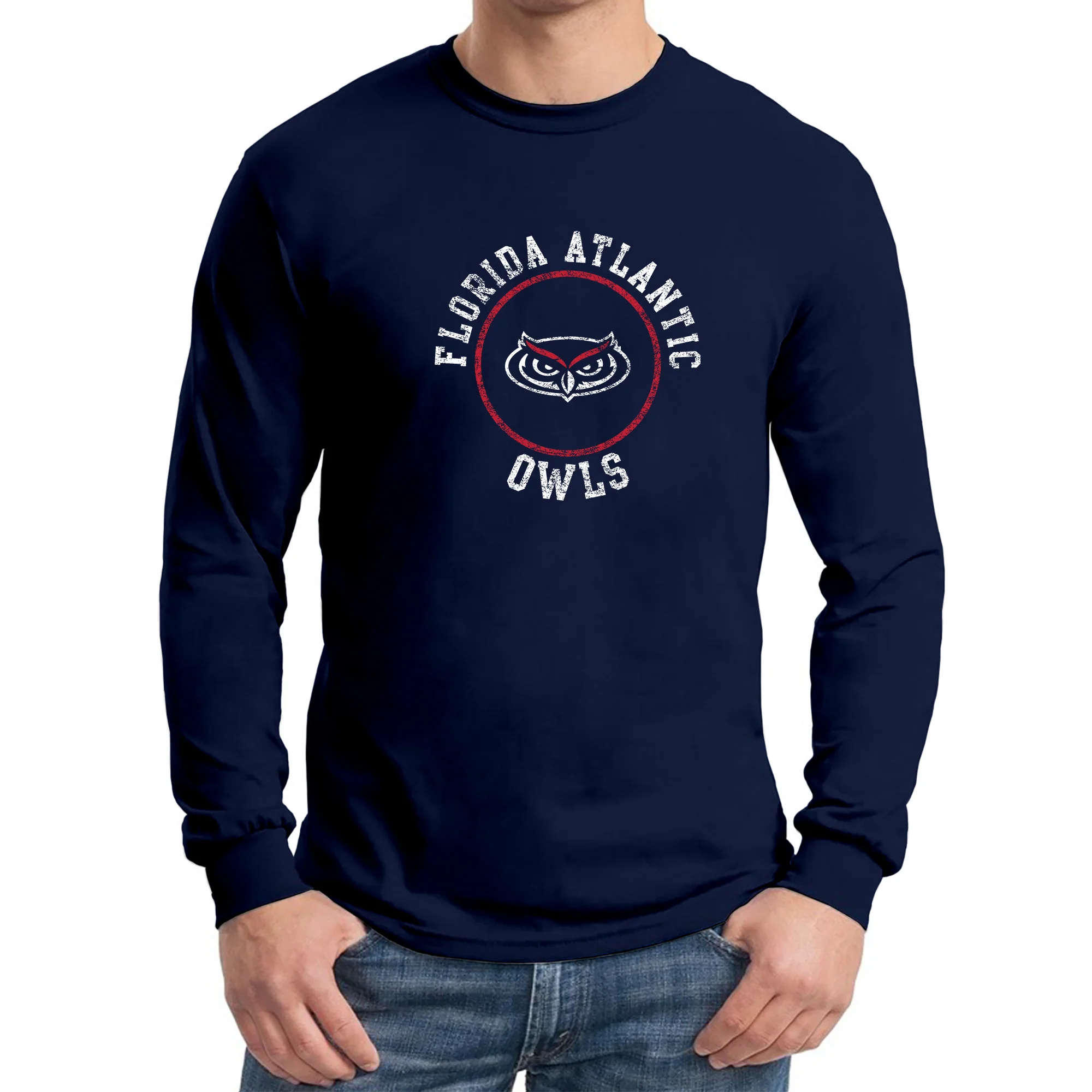 Florida Atlantic University Owls Distressed Circle Logo Long Sleeve T-Shirt - Navy - Image 3