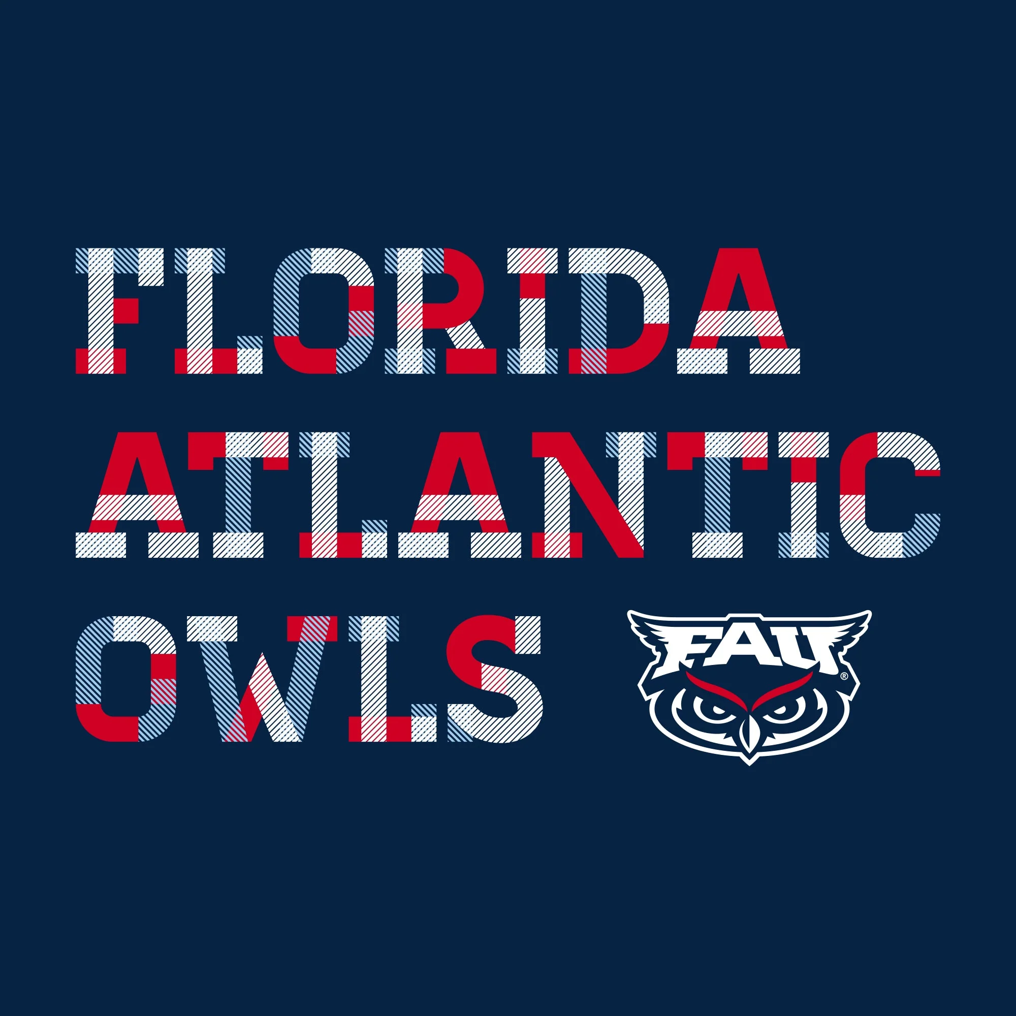 Florida Atlantic University Owls Patchwork Cotton Long Sleeve T Shirt - Navy - Image 2