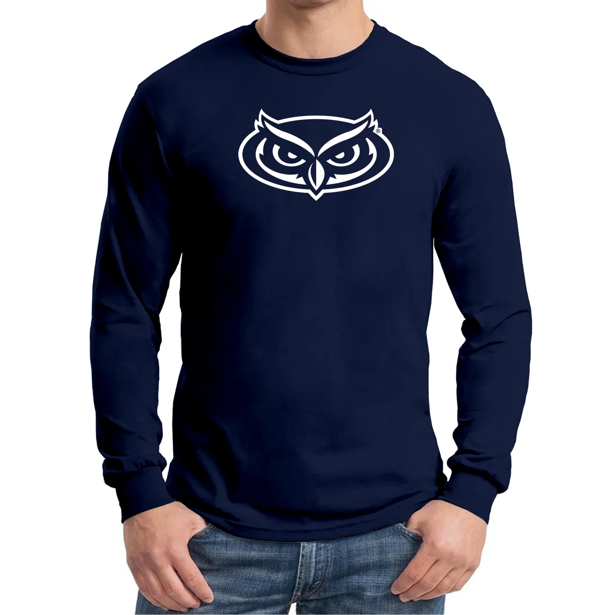 Florida Atlantic University Owls Primary Logo Long Sleeve T-Shirt - Navy - Image 3