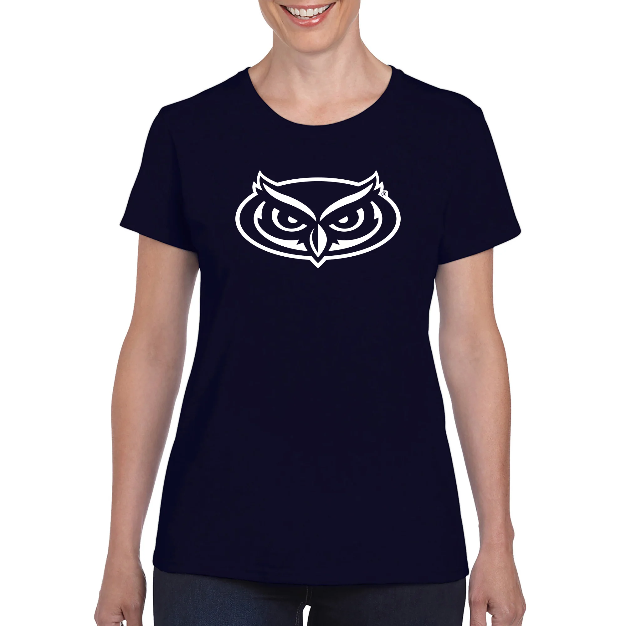 Florida Atlantic University Owls Primary Logo Women's Short Sleeve T Shirt - Navy - Image 3