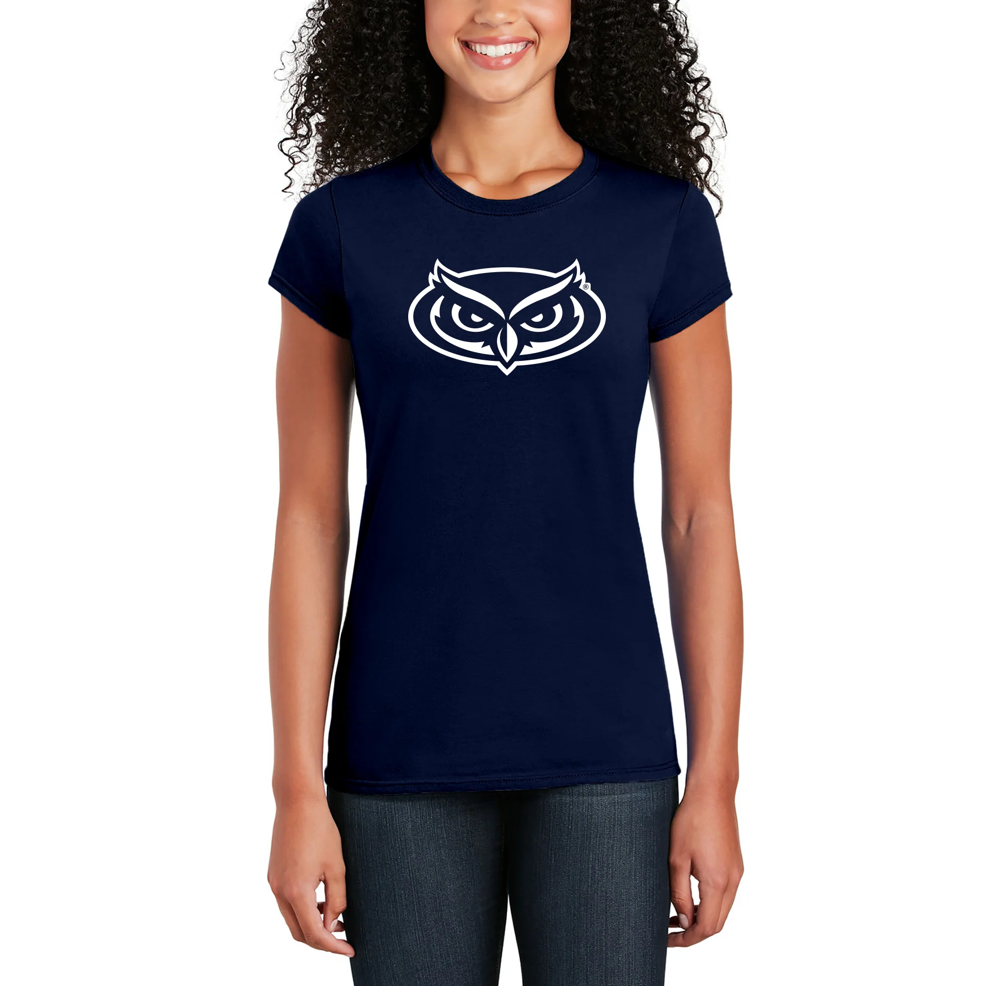 Florida Atlantic University Owls Primary Logo Women's Short Sleeve T Shirt - Navy - Image 4