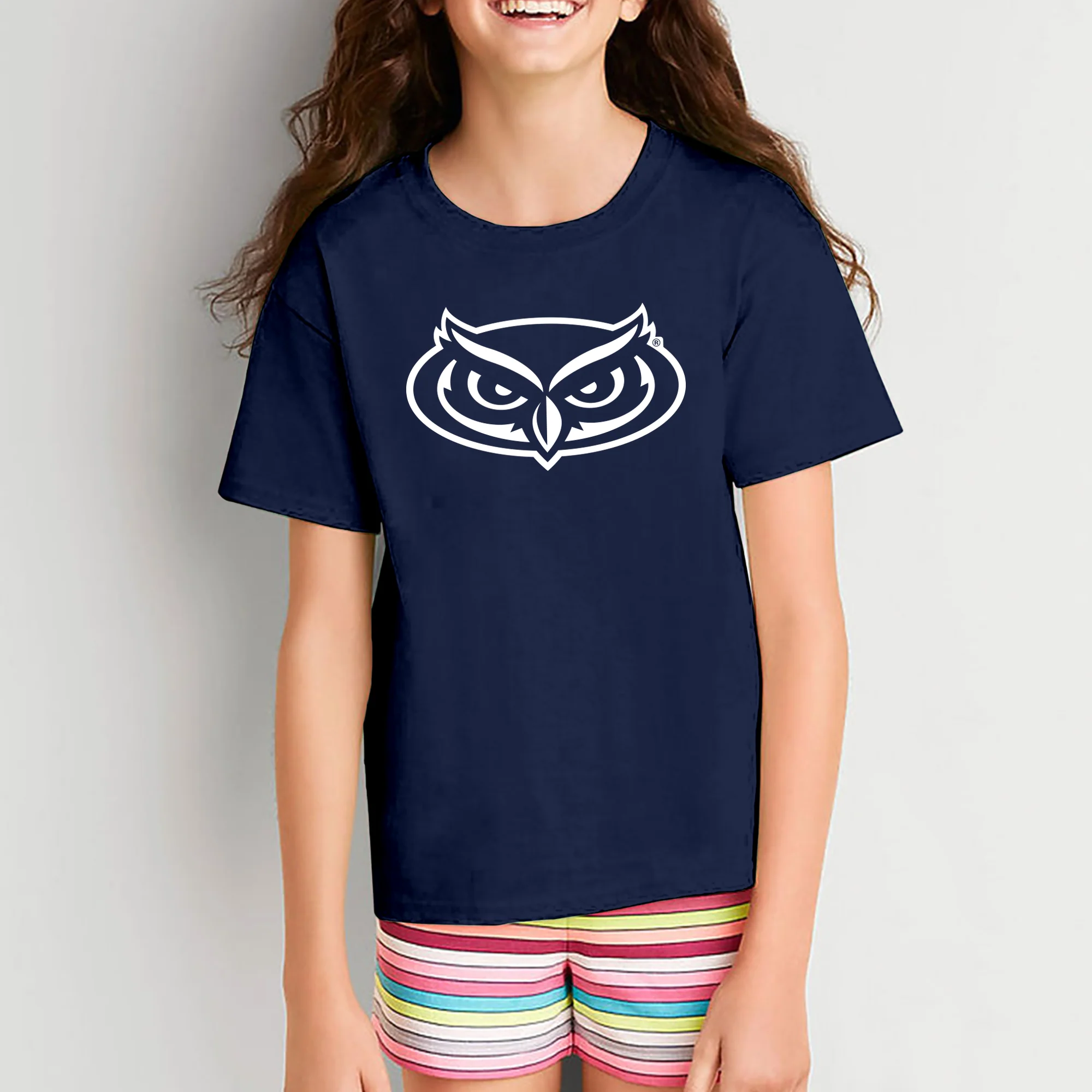 Florida Atlantic University Owls Primary Logo Youth Short Sleeve T Shirt - Navy - Image 4