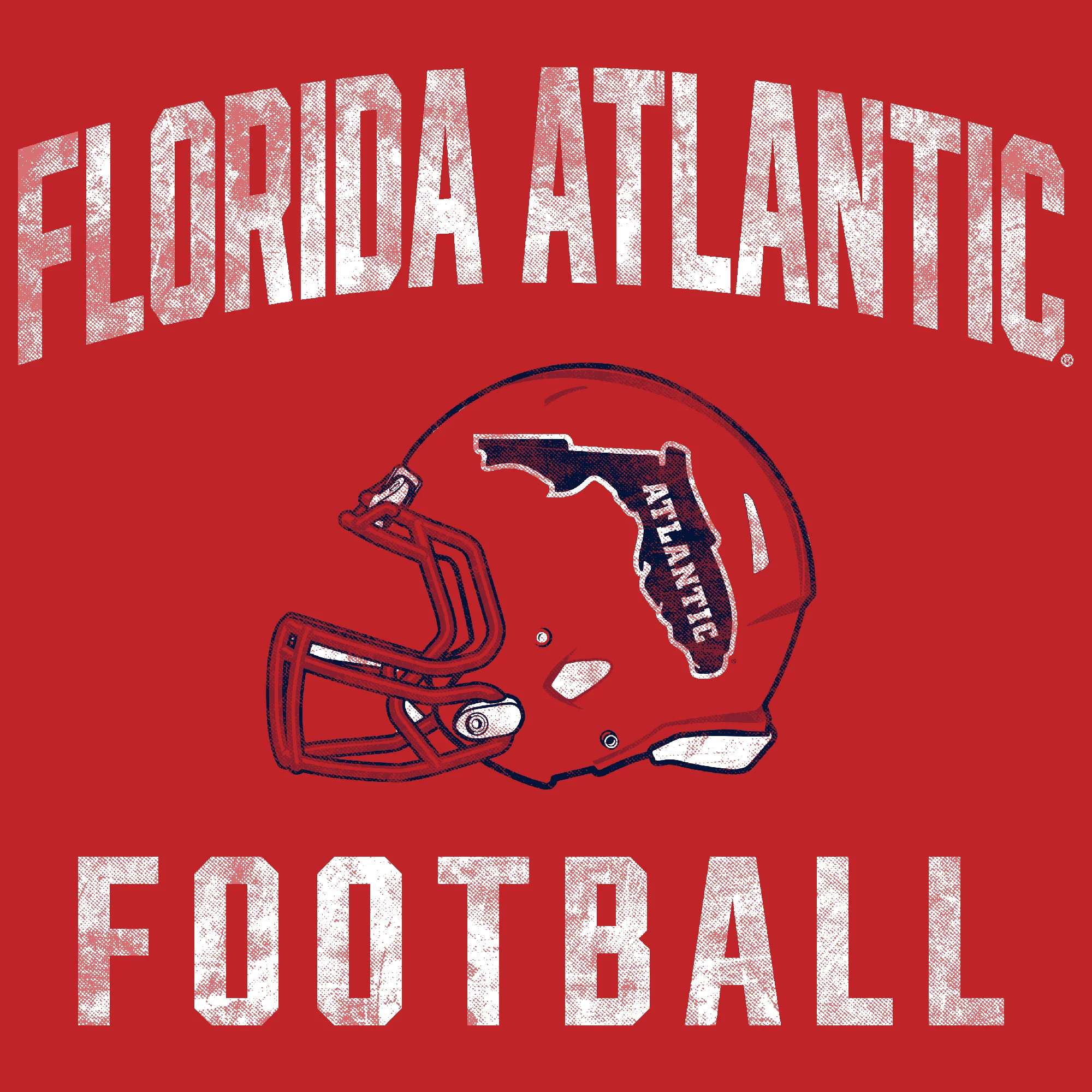 Florida Atlantic University Owls Faded Football Helmet Short Sleeve T Shirt - Red - Image 2