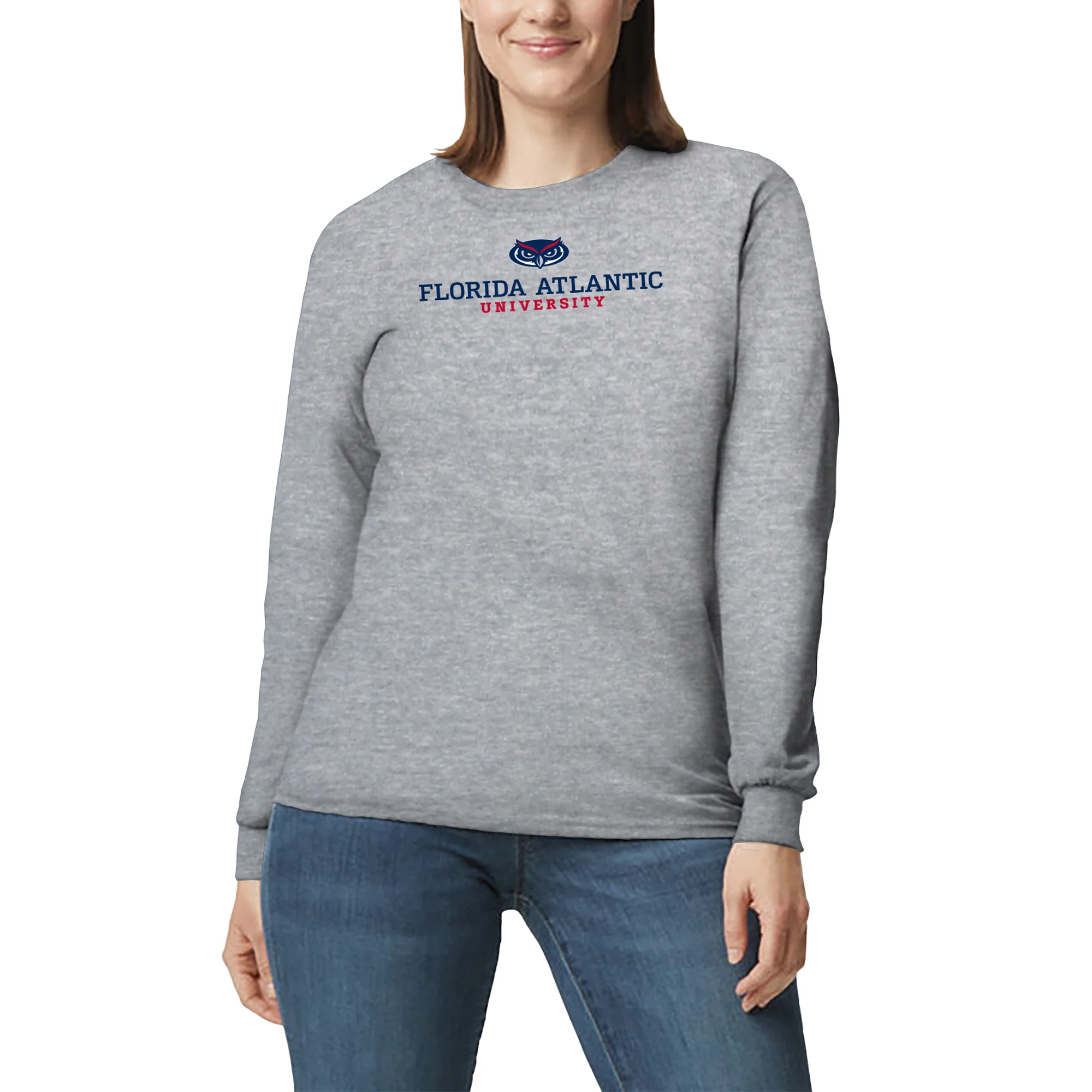 Florida Atlantic University Owls Institutional Logo Long Sleeve T Shirt - Sport Grey - Image 4