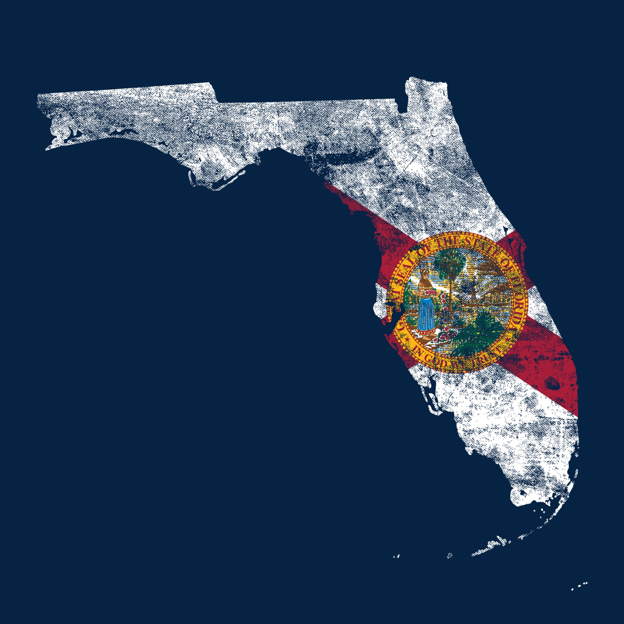 Florida Distressed State Flag Outline NLA T-Shirt - Midnight Navy - Image 2