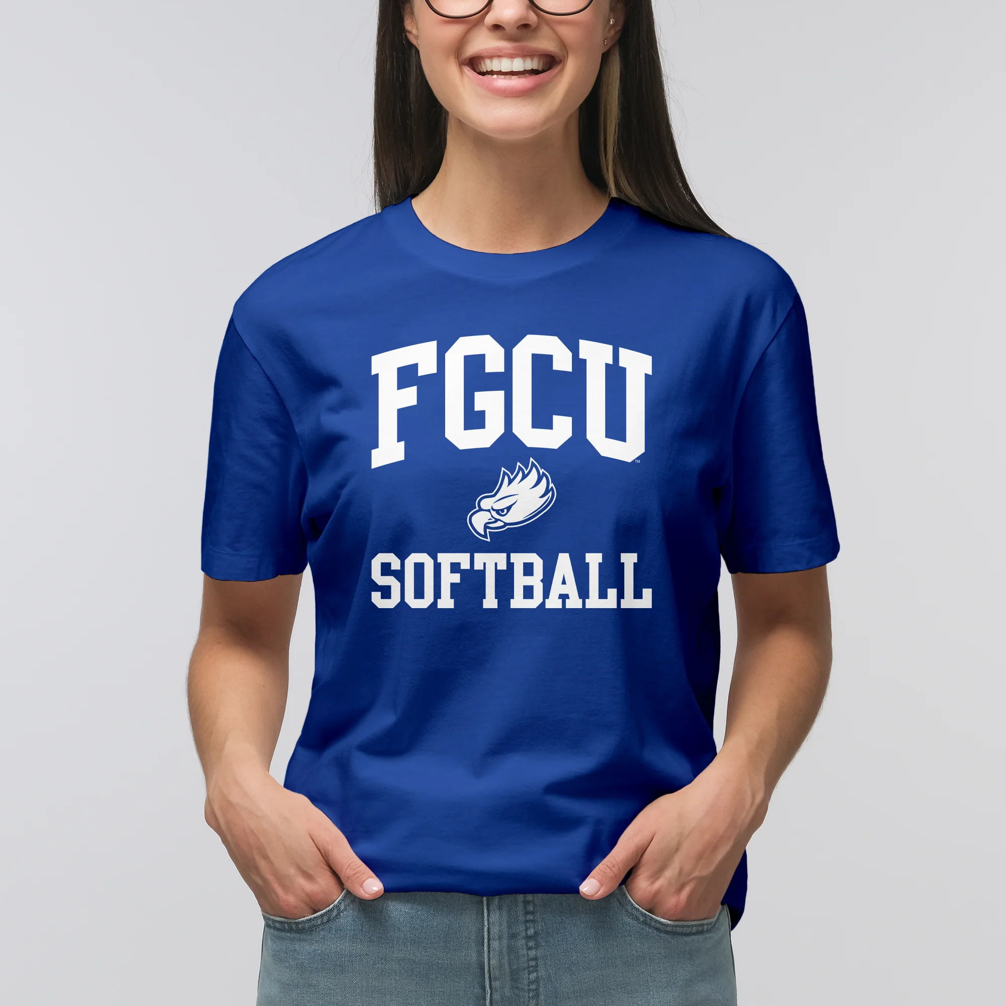Florida Gulf Coast University Eagles Arch Logo Softball Short Sleeve T Shirt - Royal - Image 3