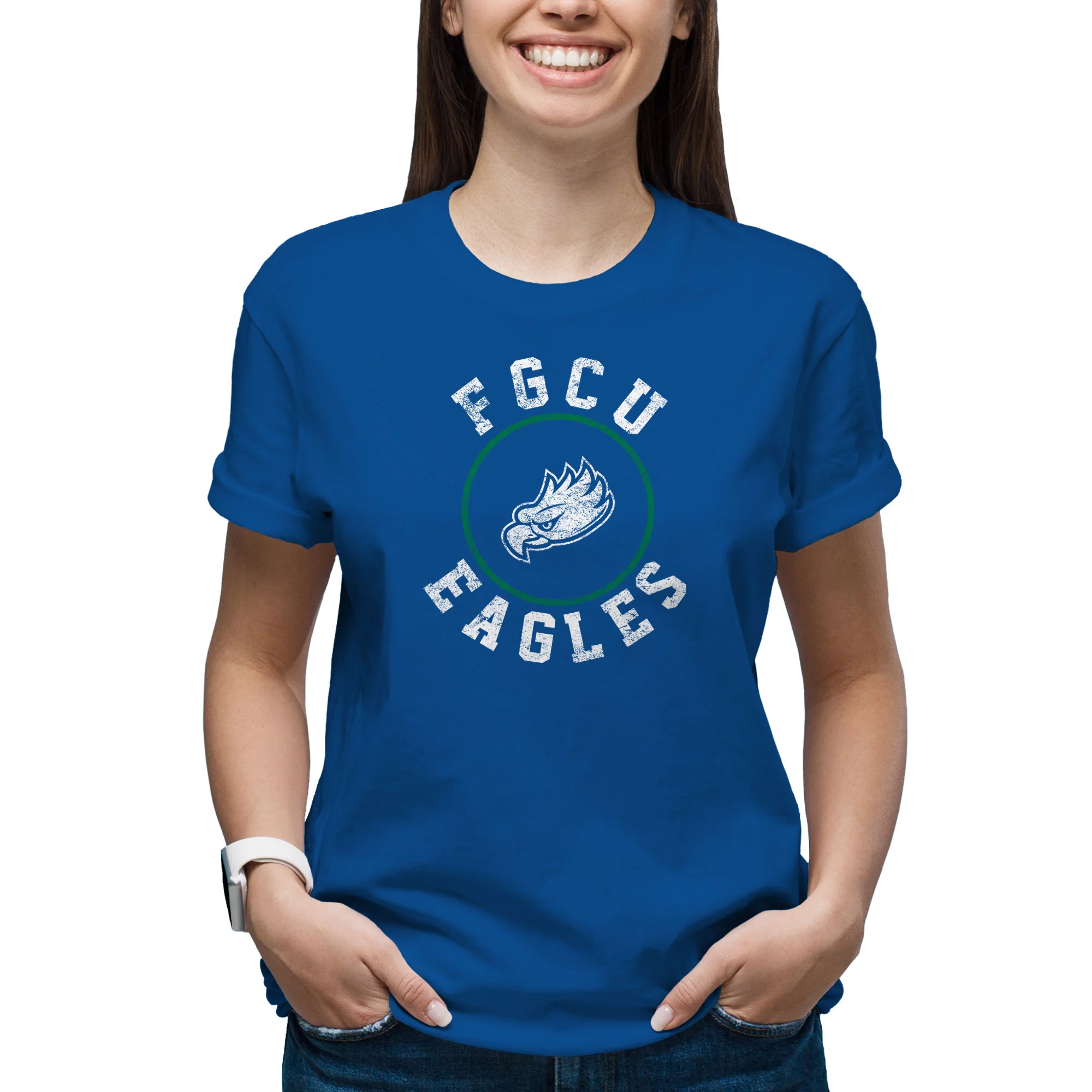 Florida Gulf Coast University Eagles Distressed Circle Logo Short Sleeve T Shirt - Royal - Image 4
