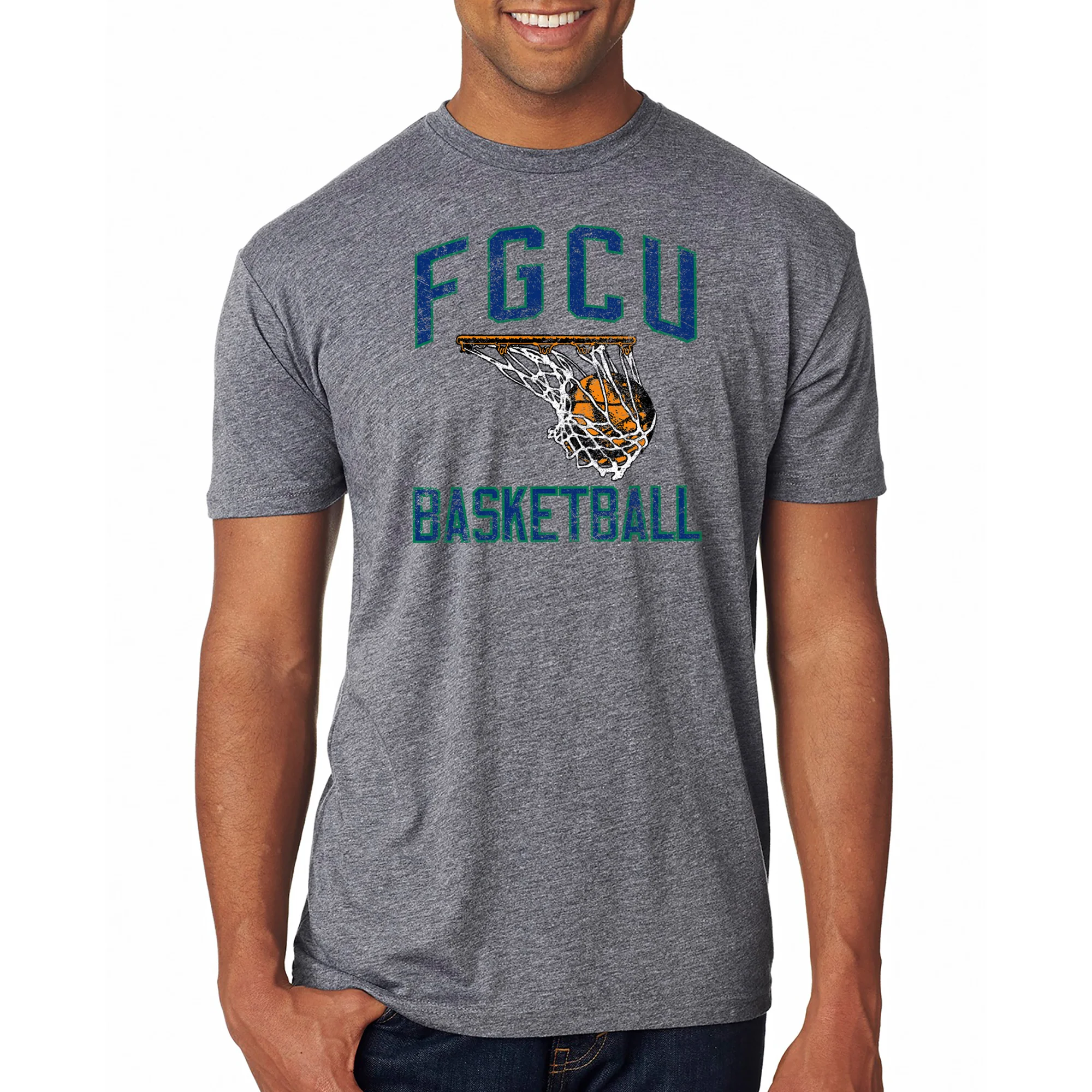 Florida Gulf Coast University Eagles Retro Faded Basketball Short Sleeve T Shirt - Premium Heather - Image 3