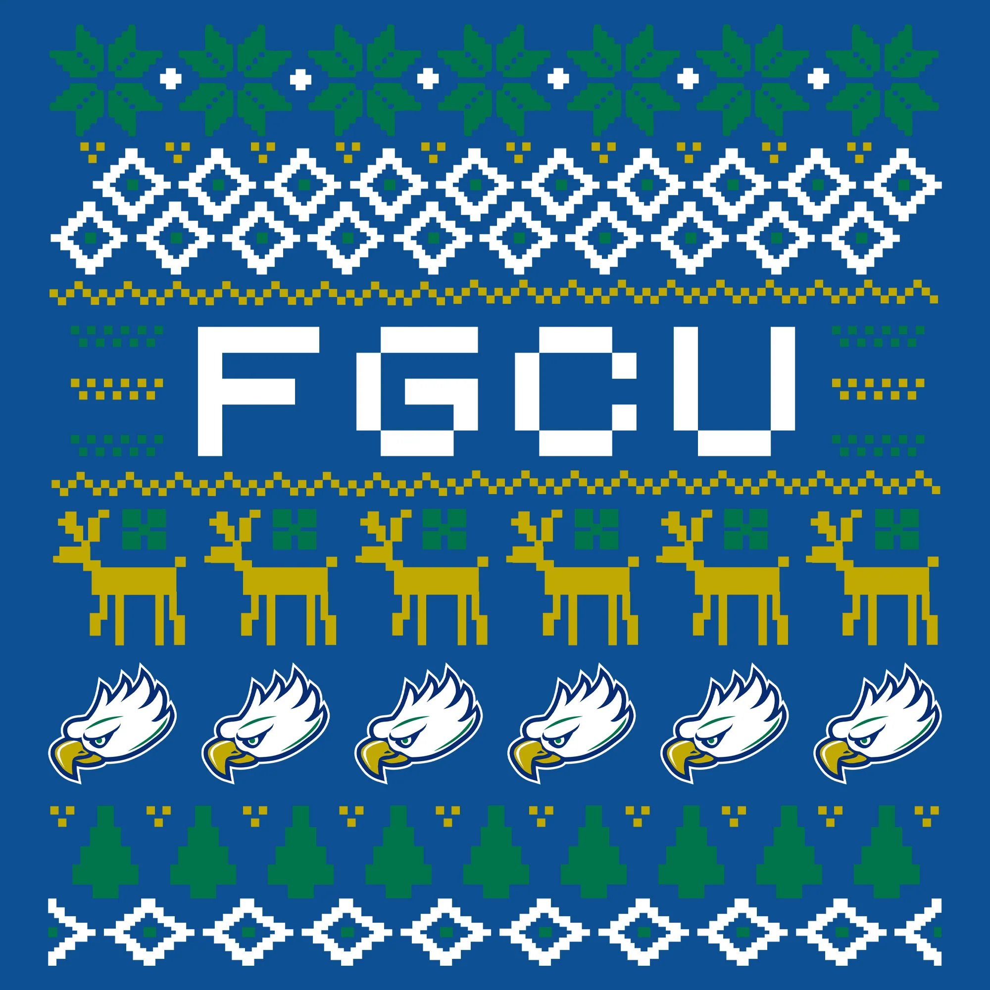 Florida Gulf Coast University Eagles Ugly Holiday Sweater Short Sleeve T Shirt - Royal - Image 2