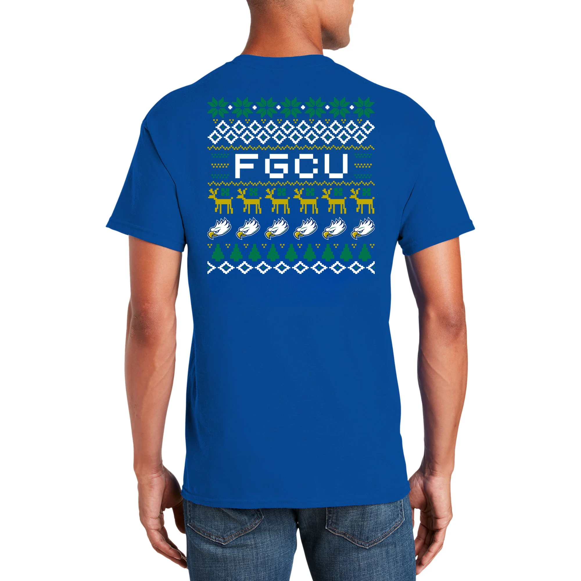 Florida Gulf Coast University Eagles Ugly Holiday Sweater Short Sleeve T Shirt - Royal - Image 4