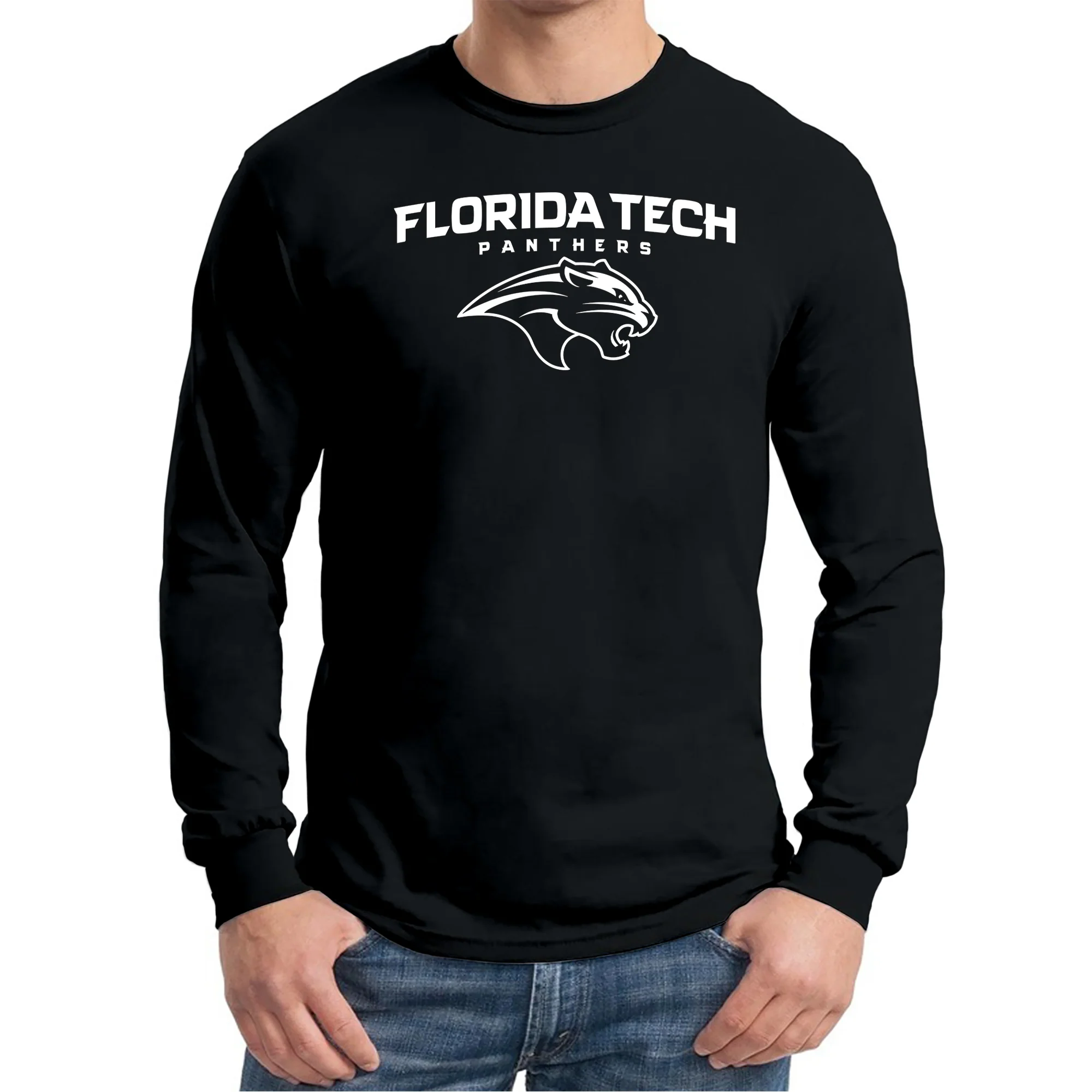 Florida Institute of Technology Panthers Arch Logo Long Sleeve T Shirt - Black - Image 3