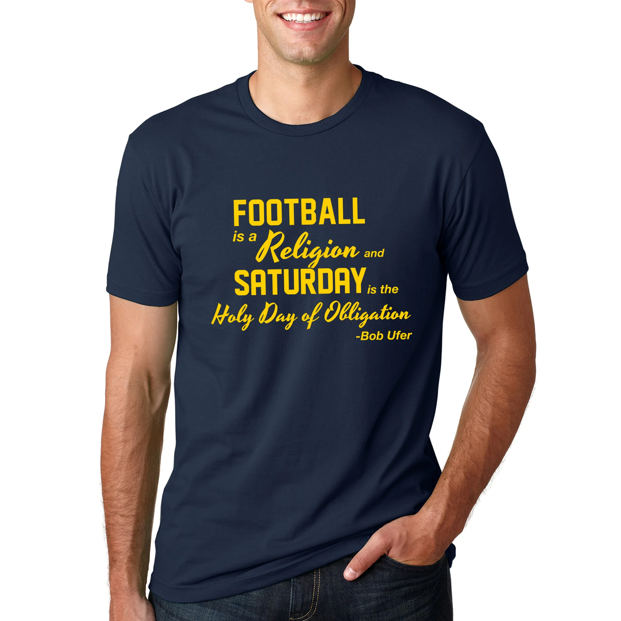 Football is a Religion University of Michigan NLA T Shirt - Midnight Navy - Image 4